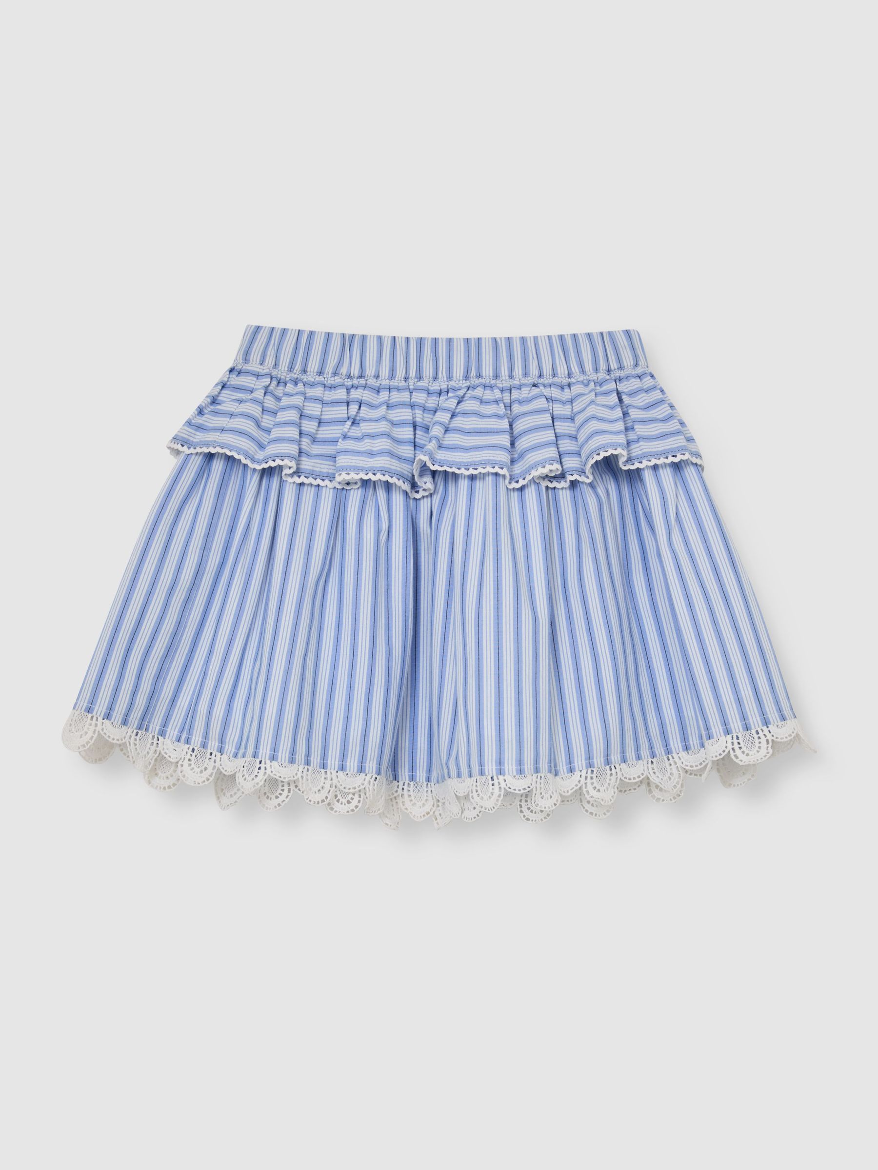 Cotton Striped Lace-Trim Skirt in Blue/White - Image 1 of 3