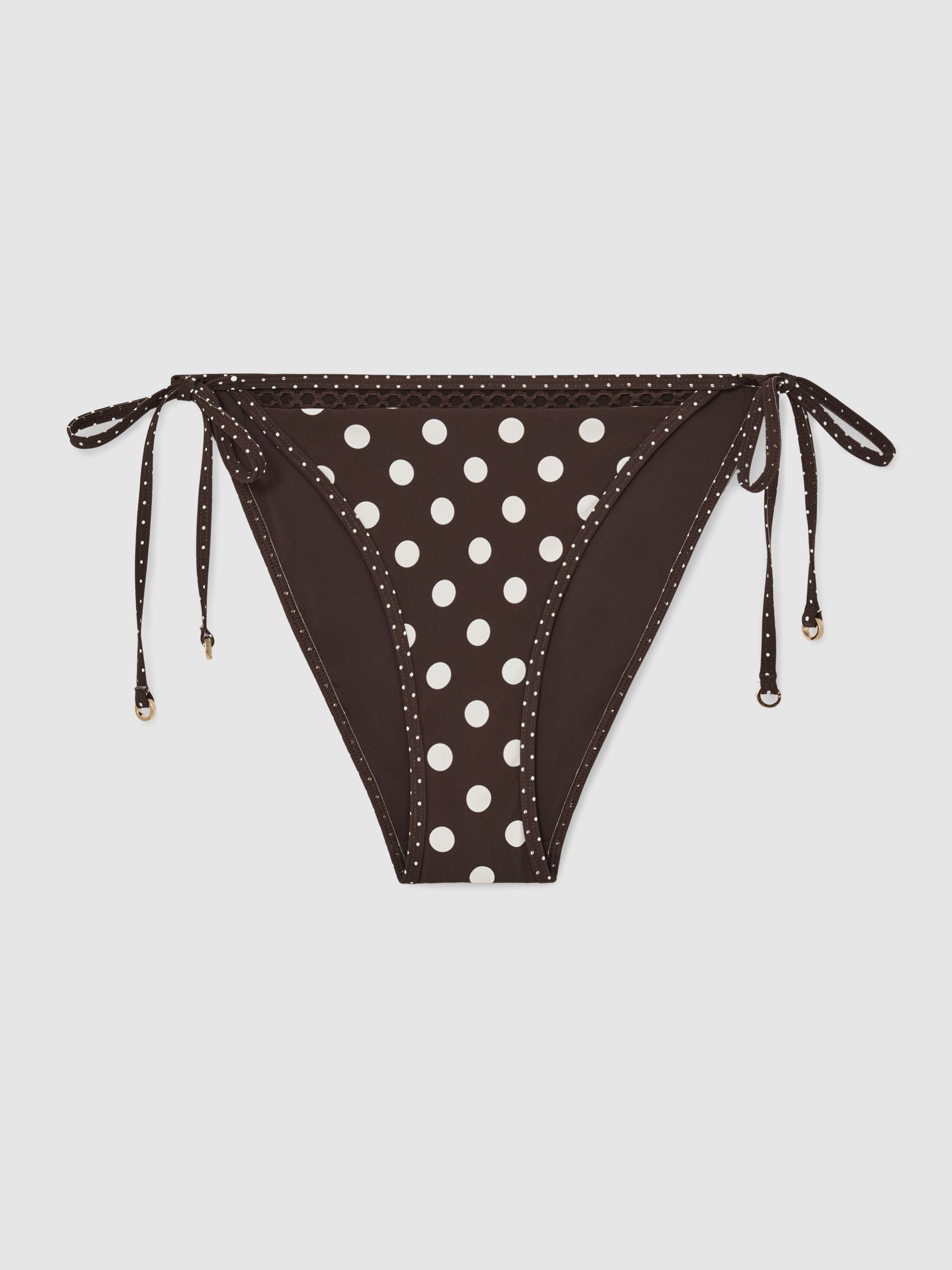 Polka-Dot Side-Tie Bikini Bottoms in Chocolate Brown/Ivory - image 1