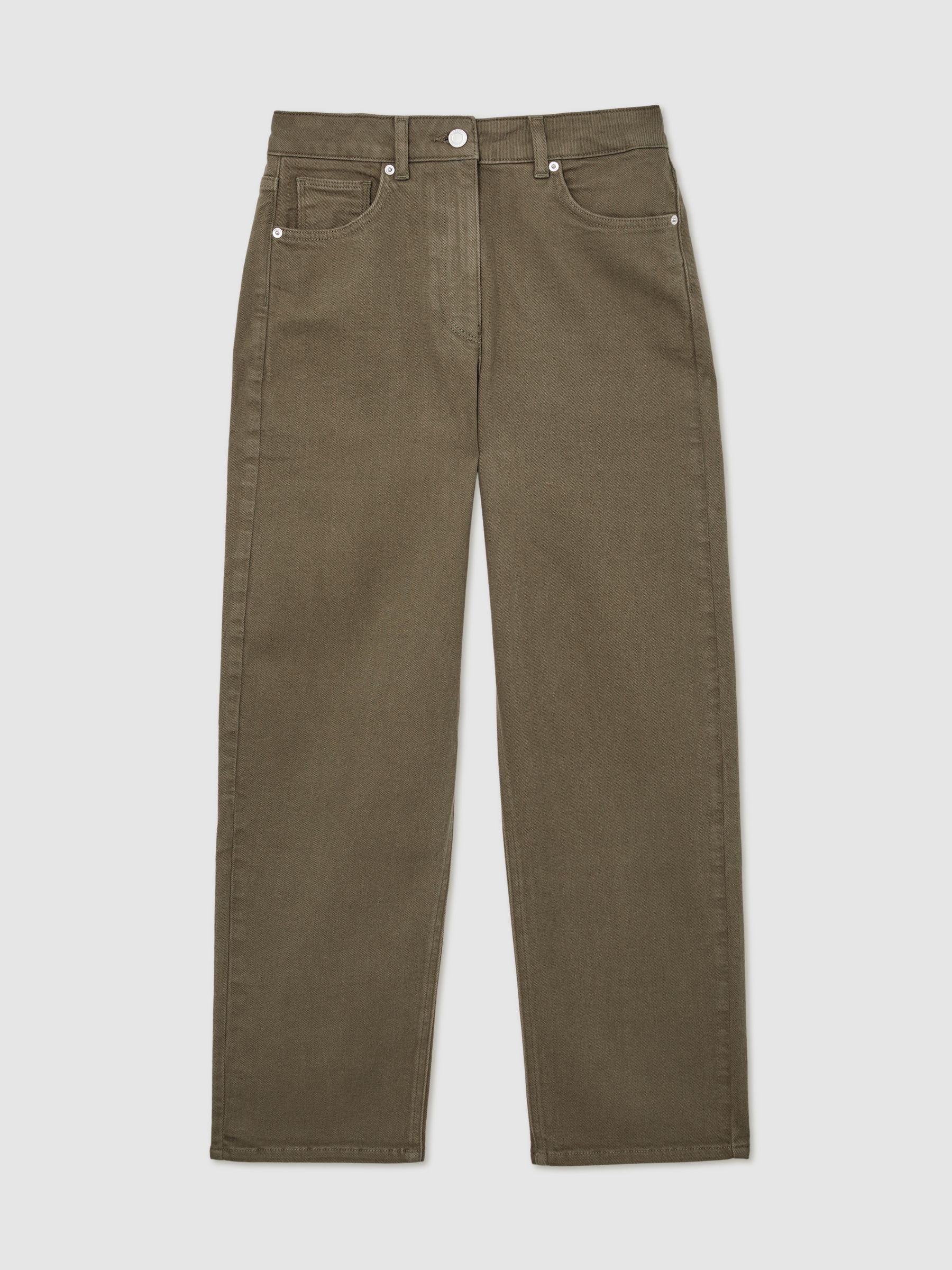 Petite Mid-Rise Straight-Leg Jeans in Khaki Green - image 1