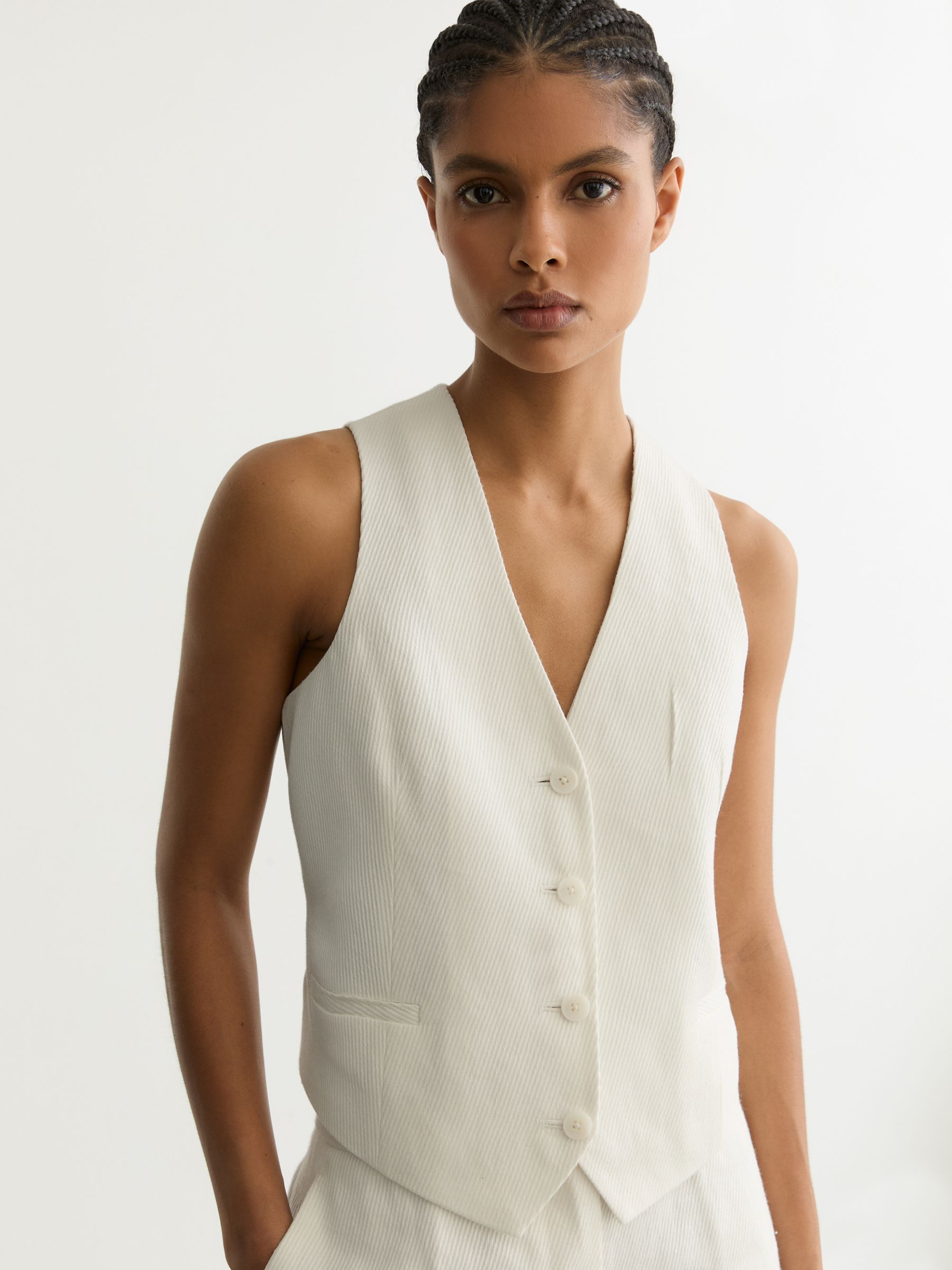 Linen-Blend Tailored Waistcoat in White - image 2