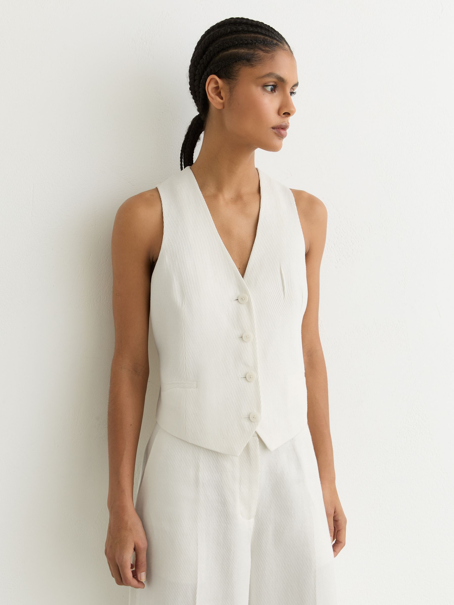Linen-Blend Tailored Waistcoat in White - image 4