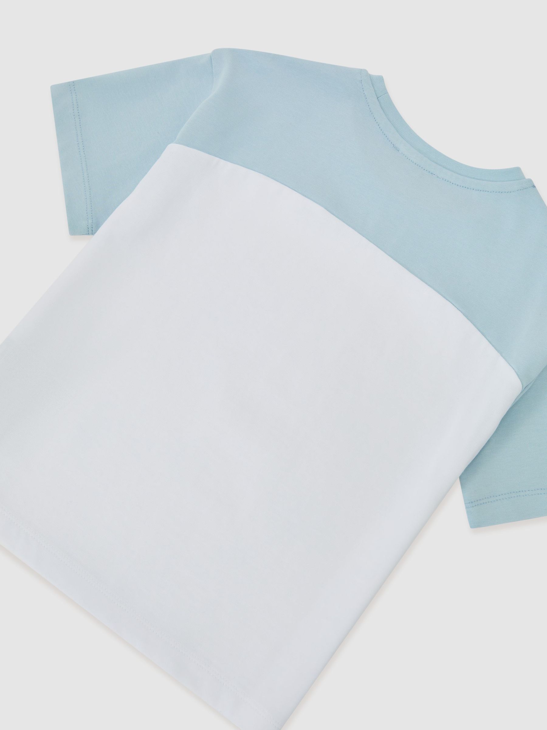 9-13 yrs Cotton Colour-Block Label T-Shirt in White/Pale Blue - Image 4 of 4