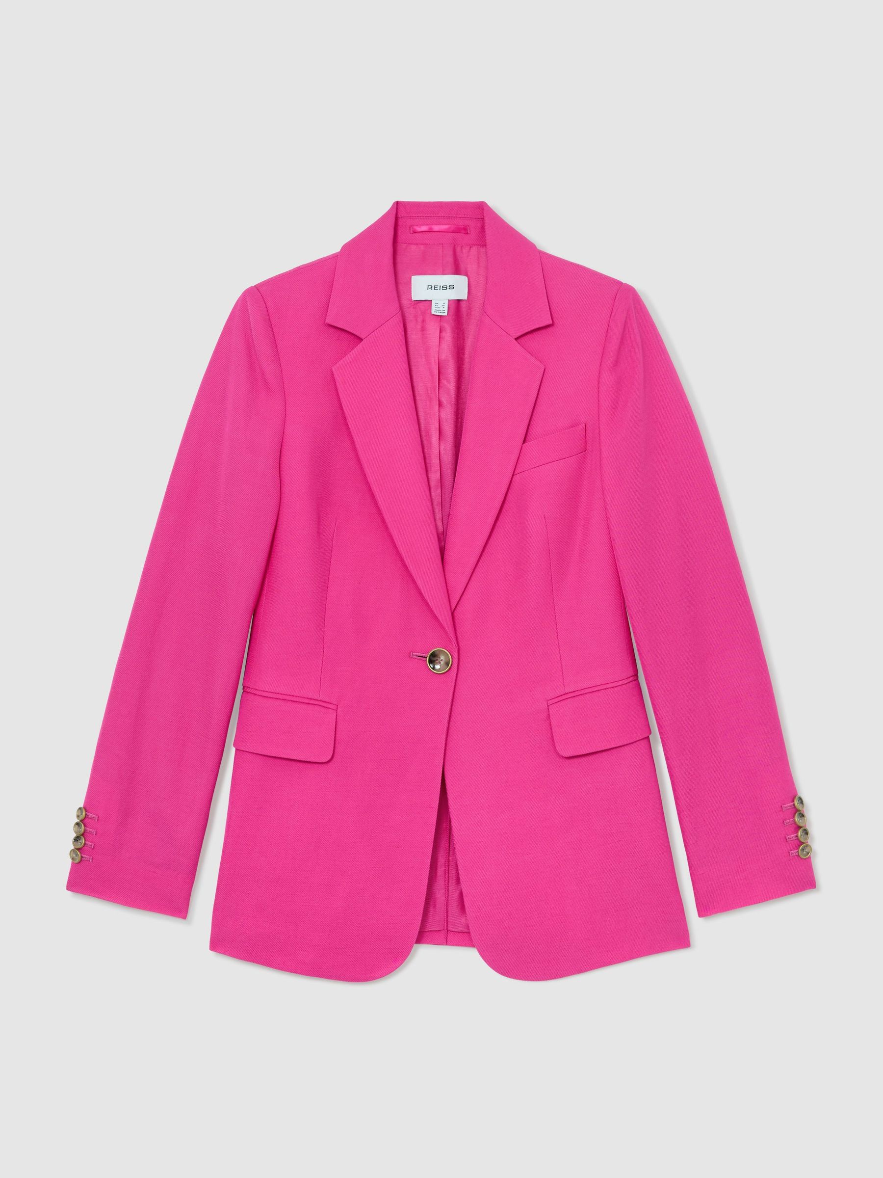 Petite Single-Breasted Suit Blazer with Linen in Pink - image 1