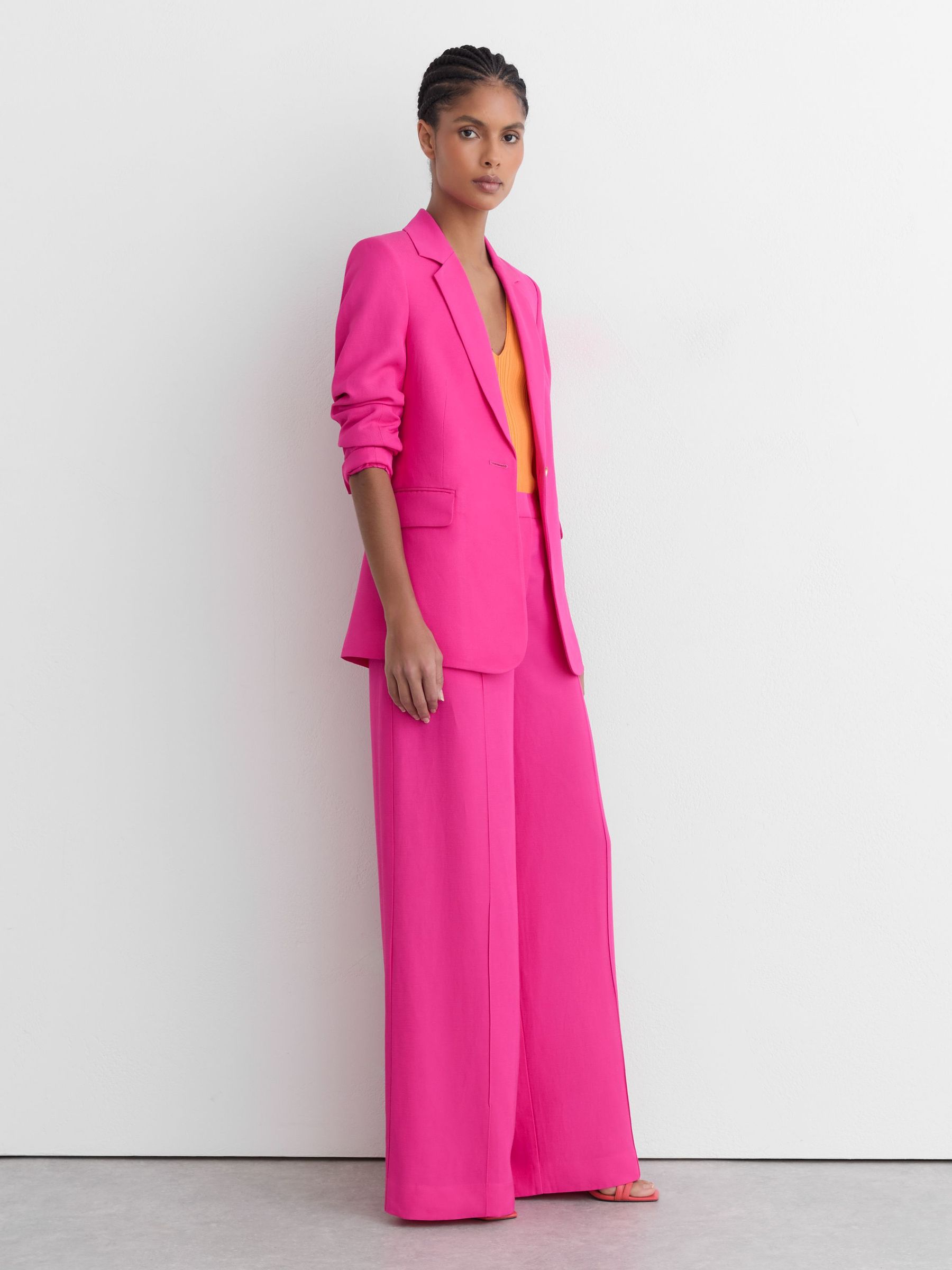 Petite Single-Breasted Suit Blazer with Linen in Pink - Image 4 of 10