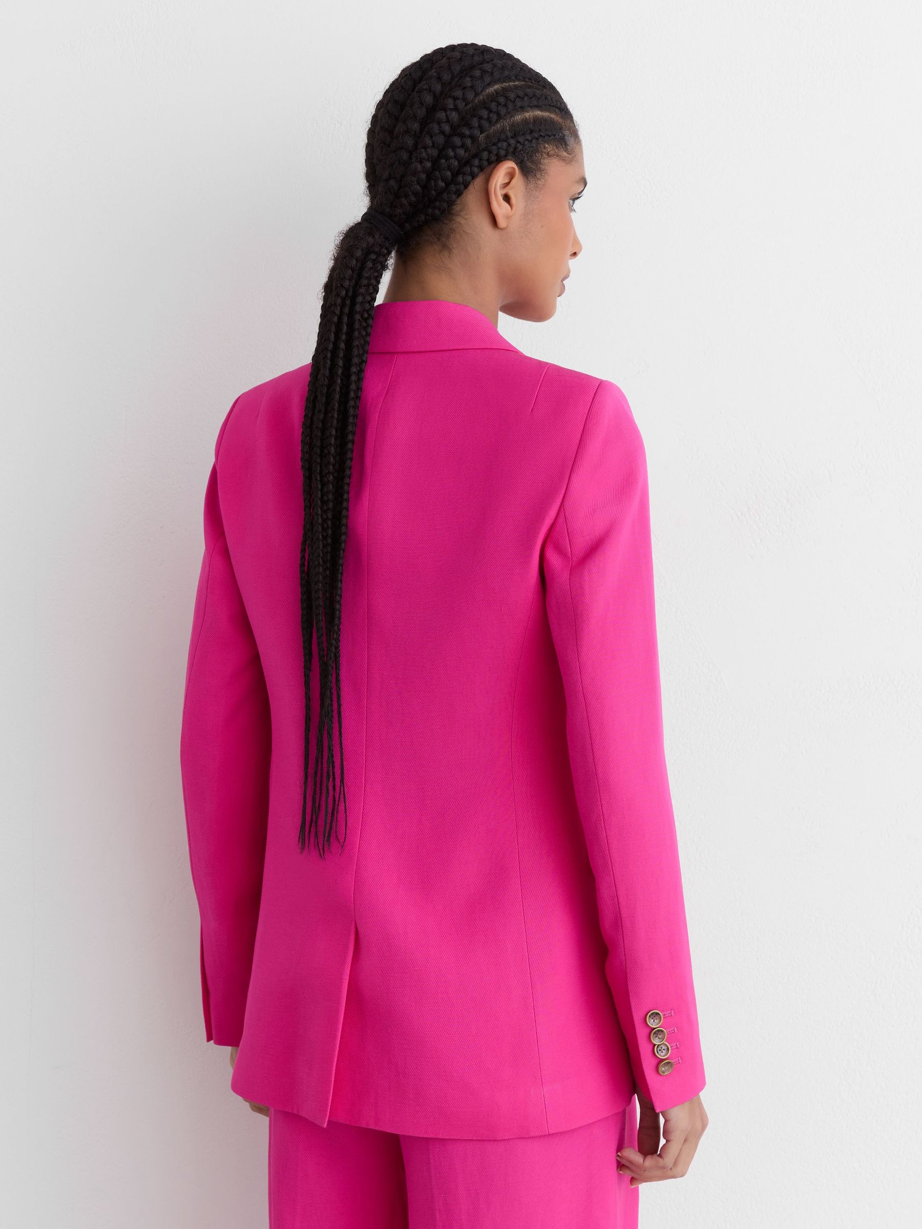 Petite Single-Breasted Suit Blazer with Linen in Pink - Image 6 of 10