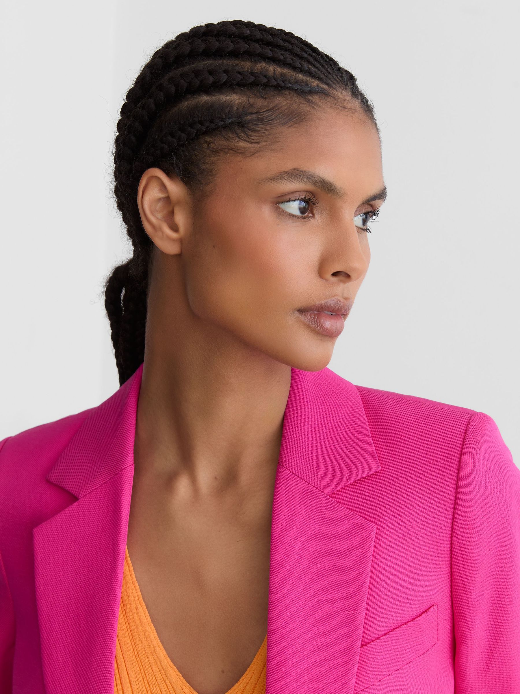 Petite Single-Breasted Suit Blazer with Linen in Pink - Image 7 of 10