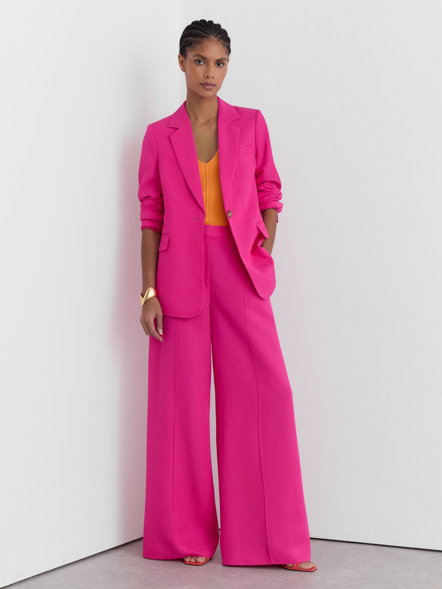 Petite Single-Breasted Suit Blazer with Linen in Pink - Image 8 of 10