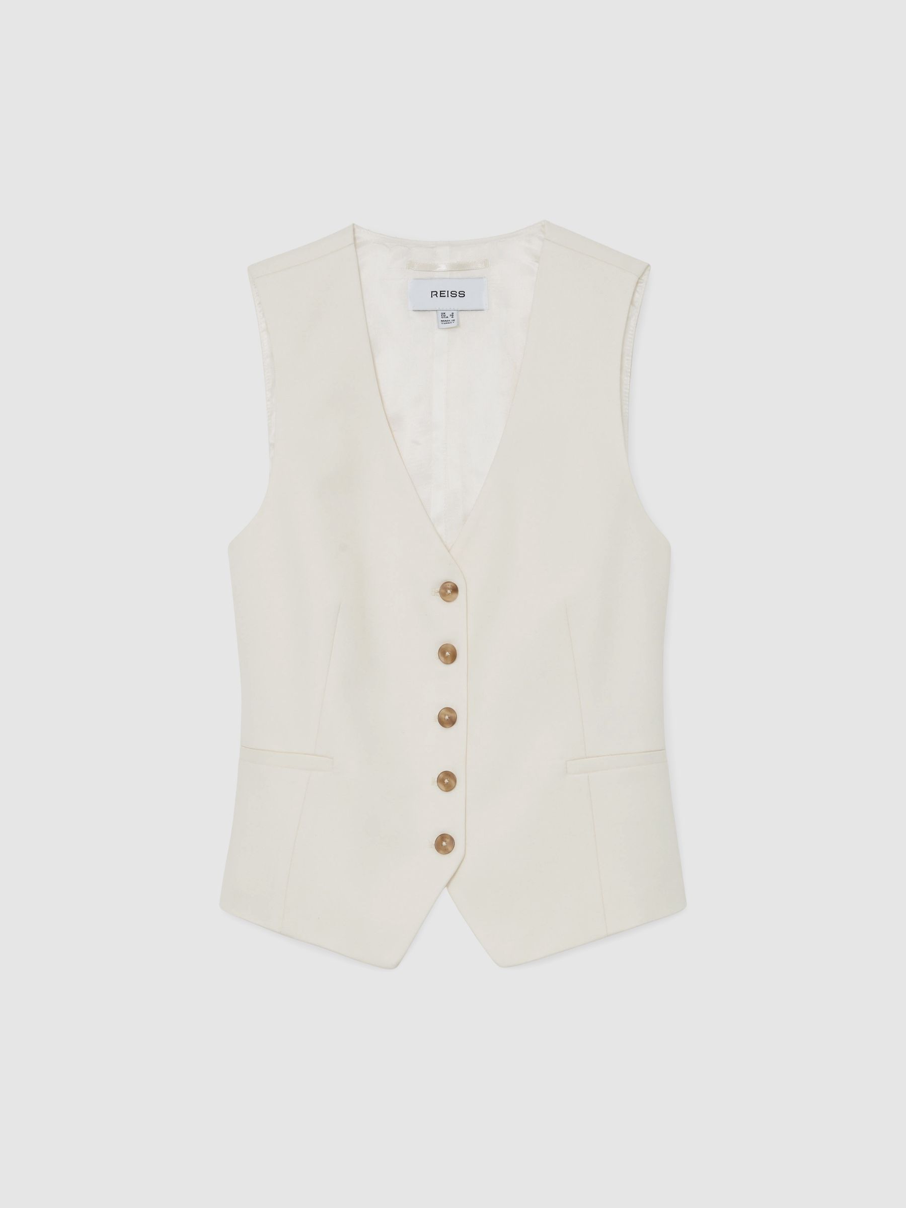 Button-Through Tailored Waistcoat in Cream - Image 2 of 6