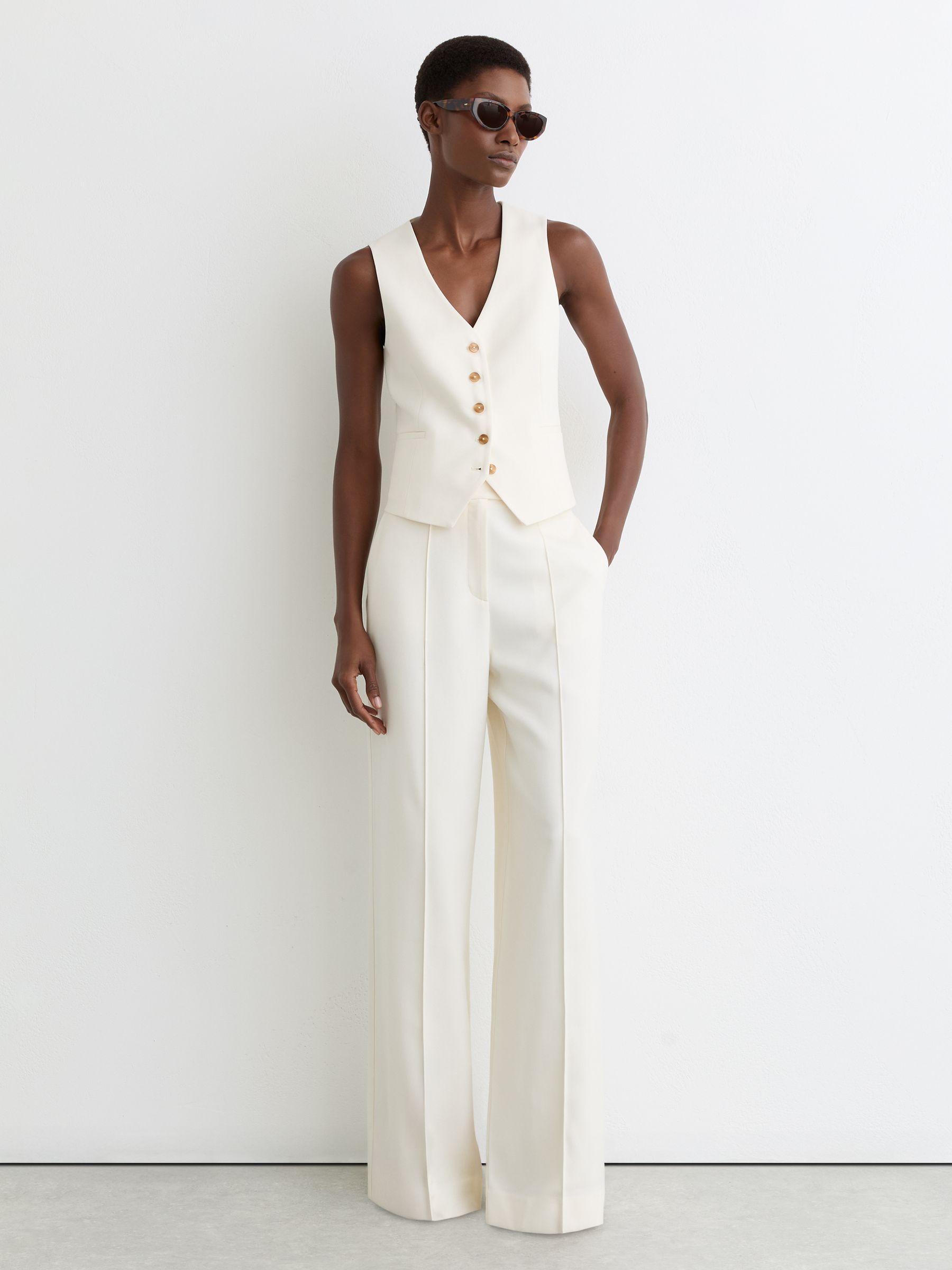 Button-Through Tailored Waistcoat in Cream - Image 3 of 6