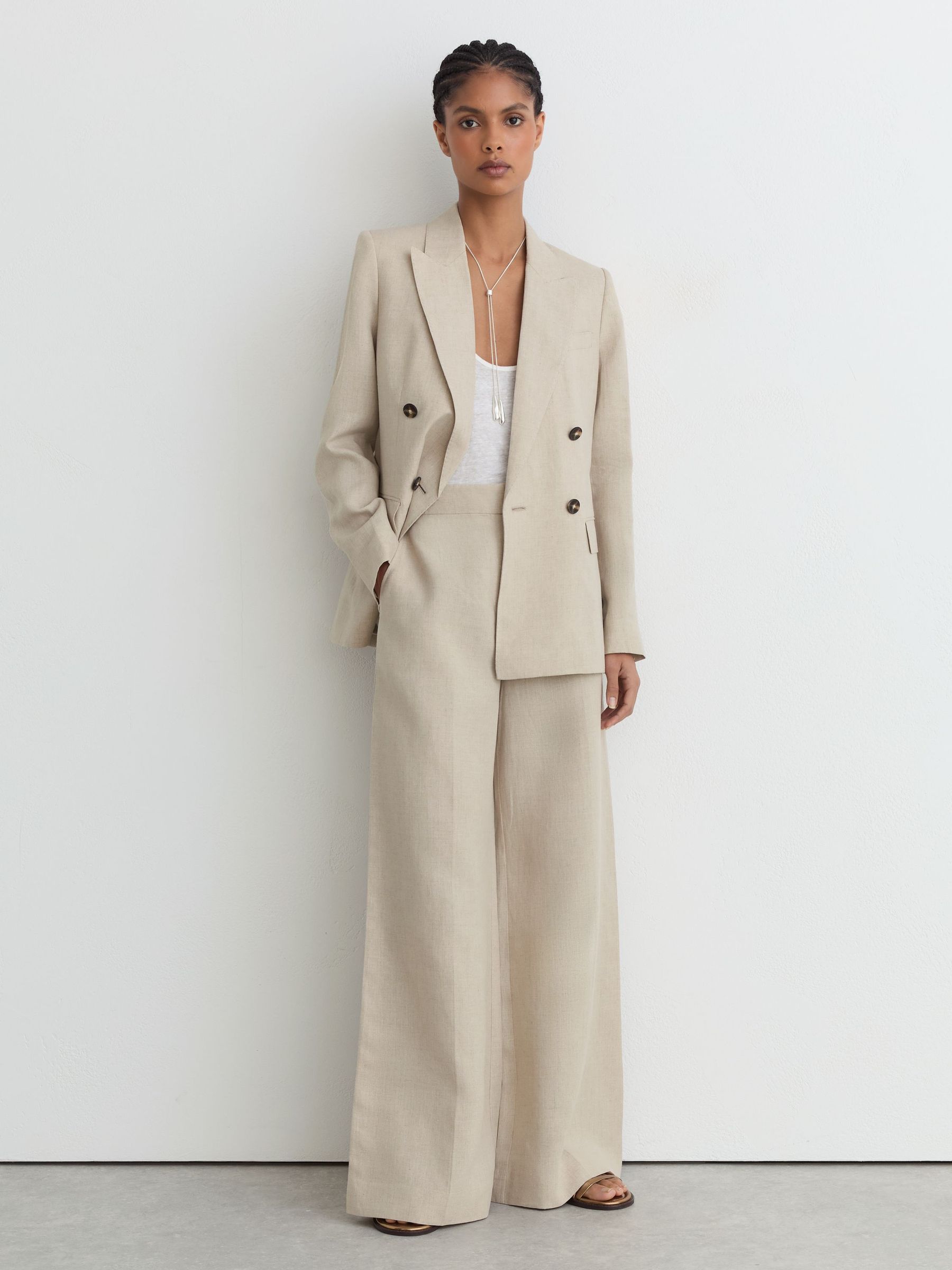 Petite Linen Wide-Leg Suit Trousers in Neutral - Image 1 of 9