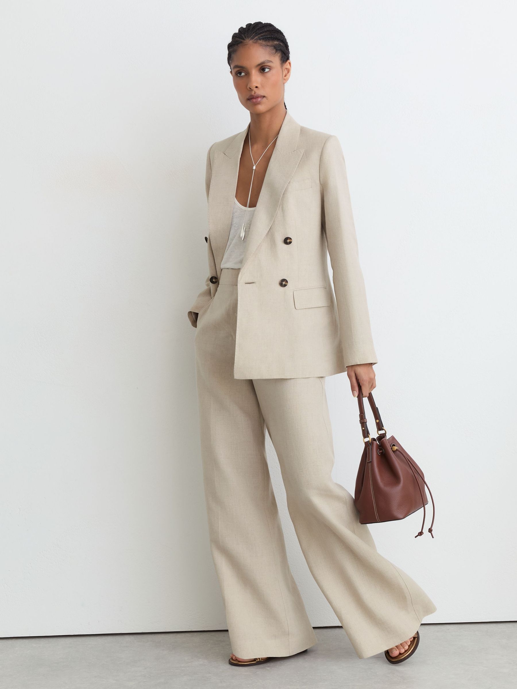 Petite Linen Wide-Leg Suit Trousers in Neutral - Image 5 of 9