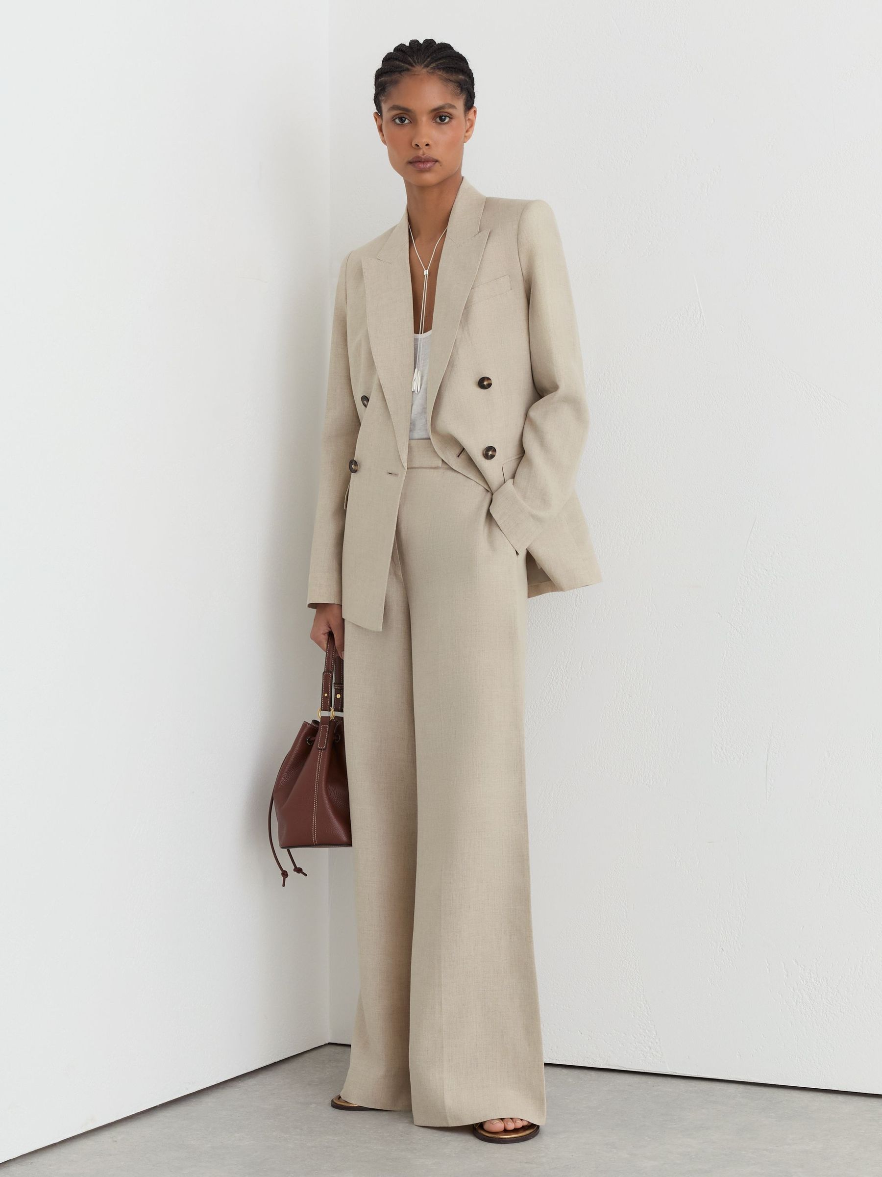 Petite Linen Wide-Leg Suit Trousers in Neutral - Image 7 of 9