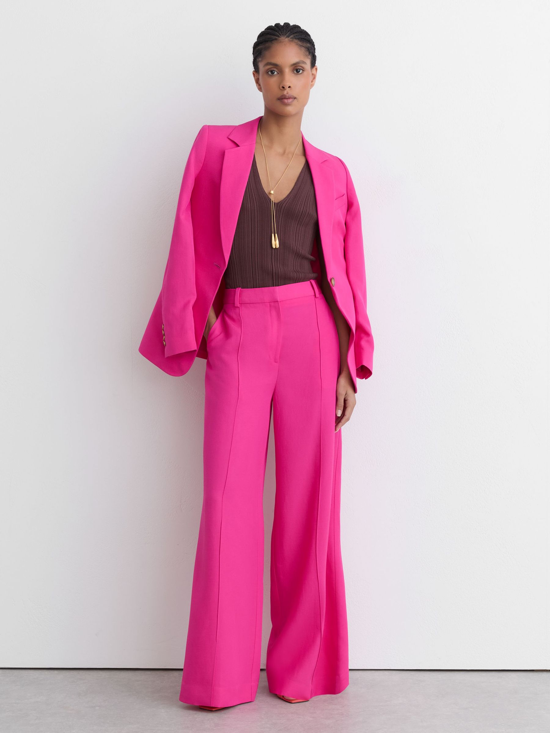 Wide-Leg Pintuck Trousers with Linen in Pink - image 2