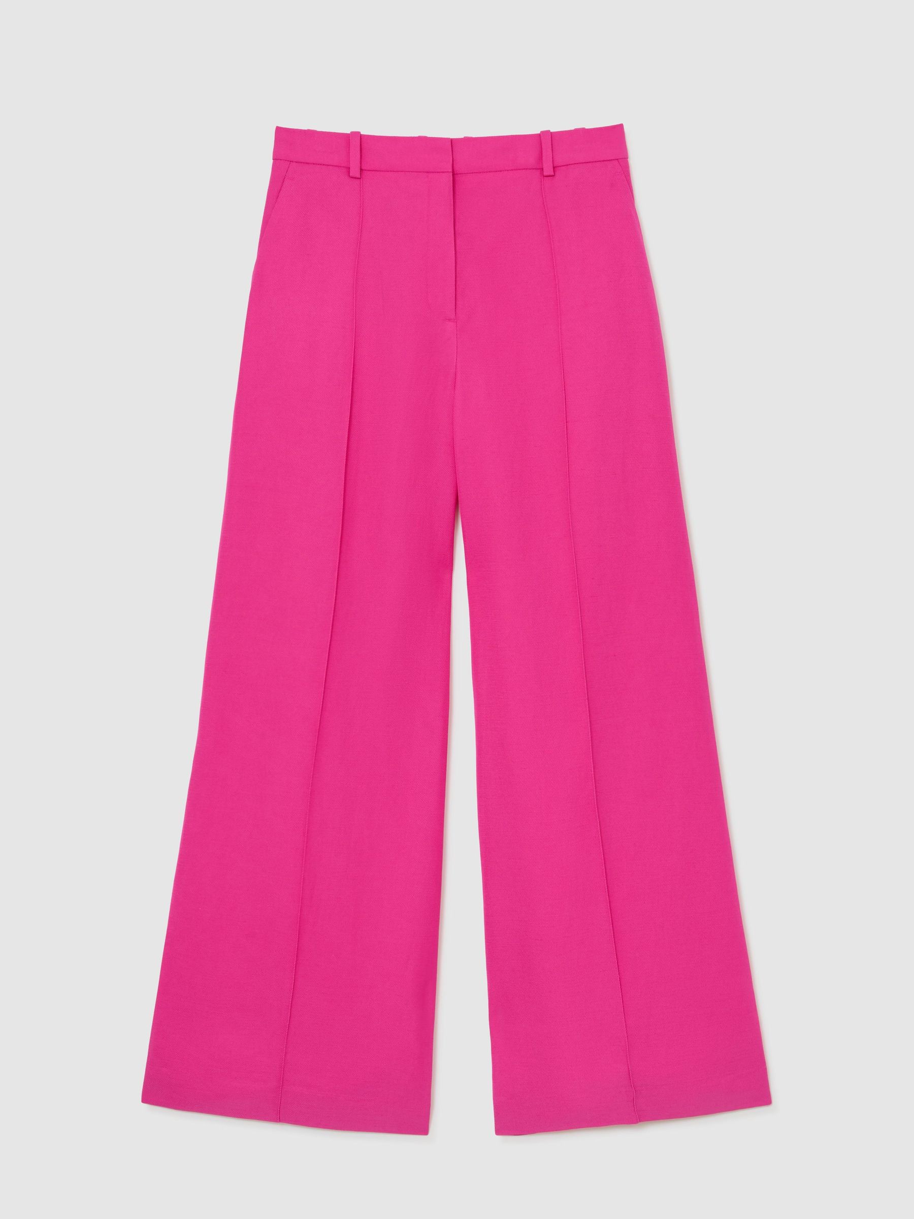 Wide-Leg Pintuck Trousers with Linen in Pink - Image 2 of 7 Wide-Leg Pintuck Trousers with Linen in Pink - Image 2 of 7