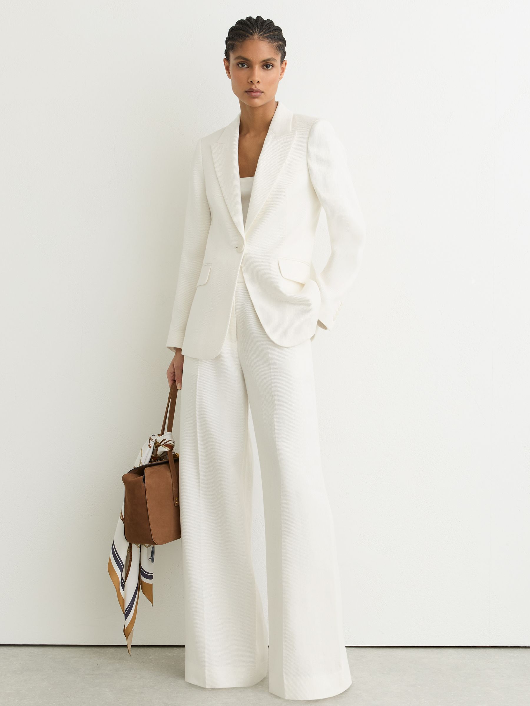 Petite Linen-Blend Wide-Leg Trousers in White - image 3