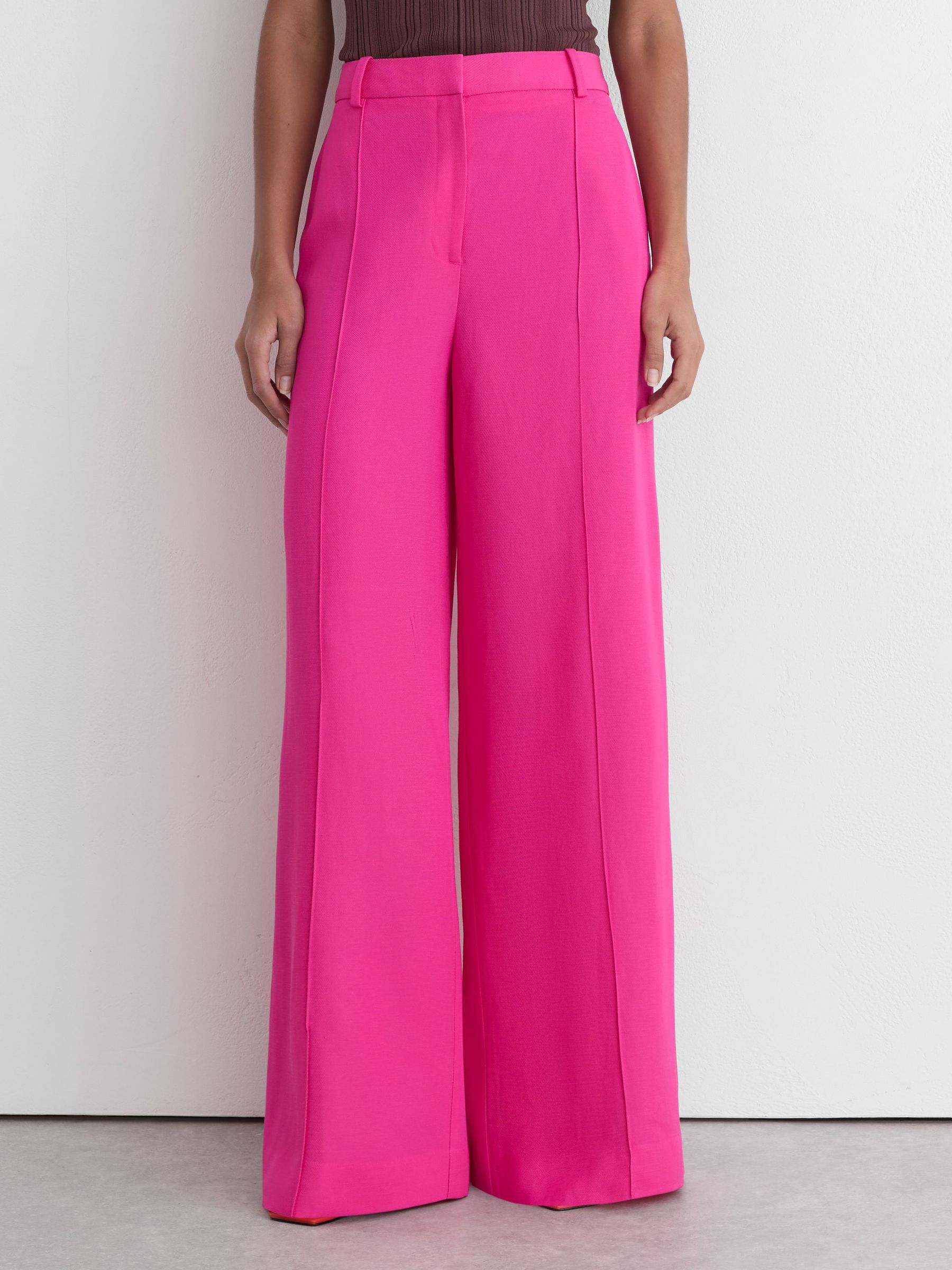 Petite Wide-Leg Pintuck Trousers with Linen in Pink - Image 3 of 9