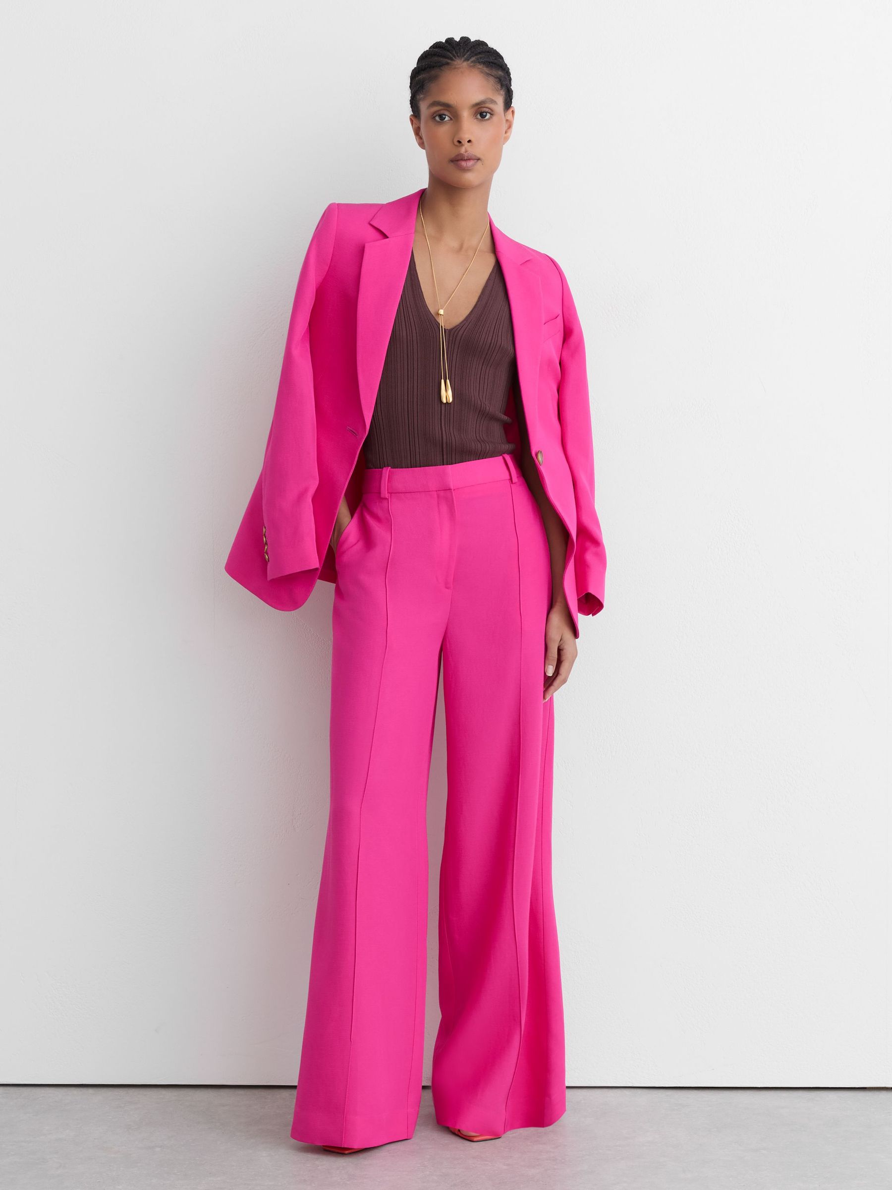 Petite Wide-Leg Pintuck Trousers with Linen in Pink - Image 7 of 9