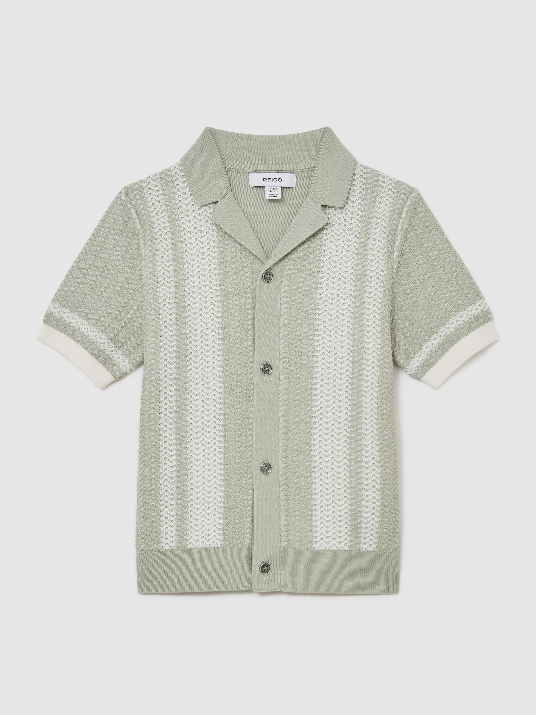 13-14 yrs Cotton Textured-Knit Striped Shirt in Sage/White - Image 3 of 3