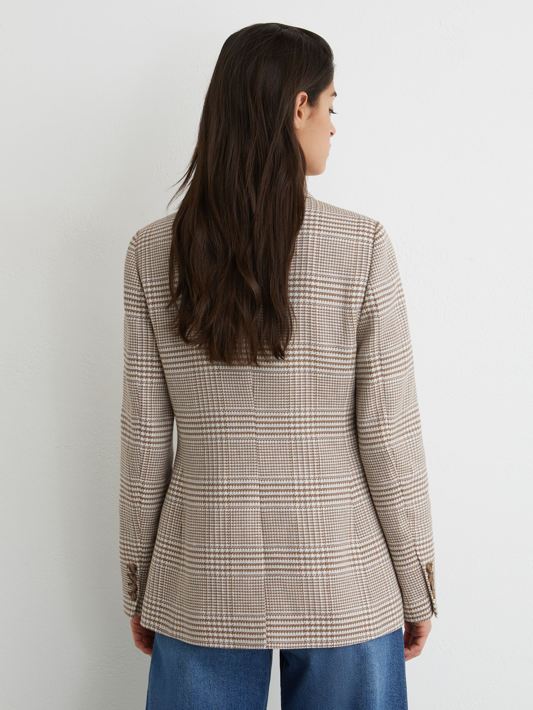 Double-Breasted Check Blazer Cotton-Linen in Neutral - image 5
