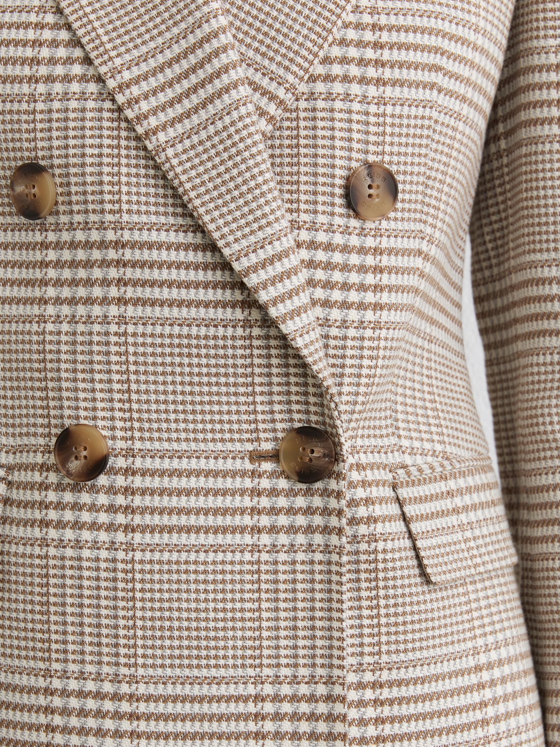 Double-Breasted Check Blazer Cotton-Linen in Neutral - image 3