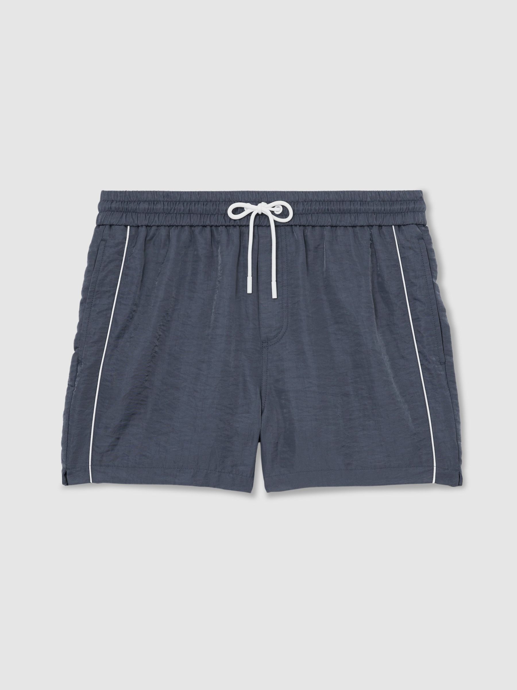 Piped Drawstring Swim Shorts in Steel Blue - image 1