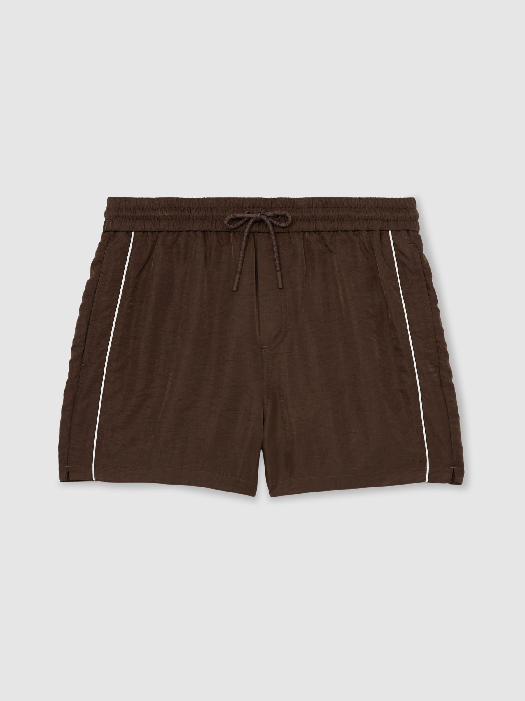 Piped Drawstring Swim Shorts in Chocolate Brown - image 1