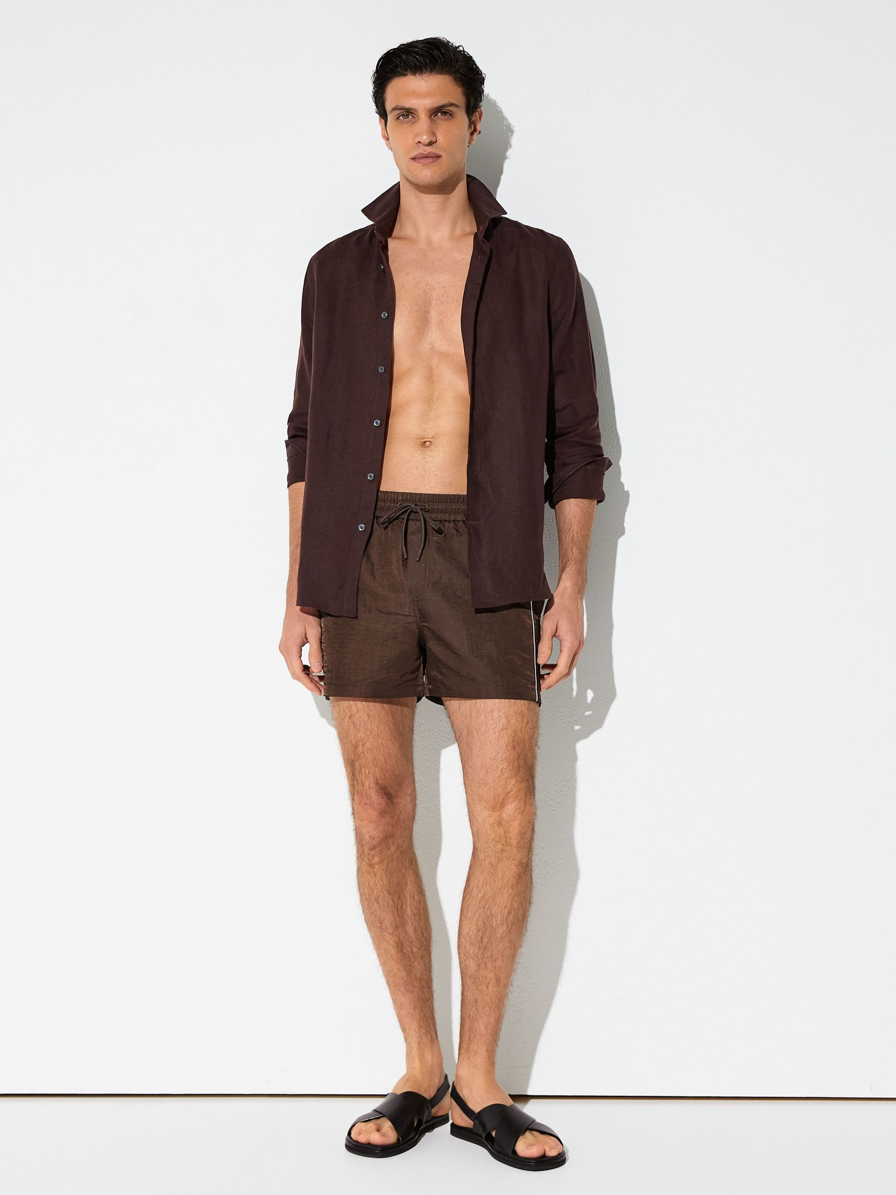 Swim Shorts in Chocolate Brown - Image 3 of 7