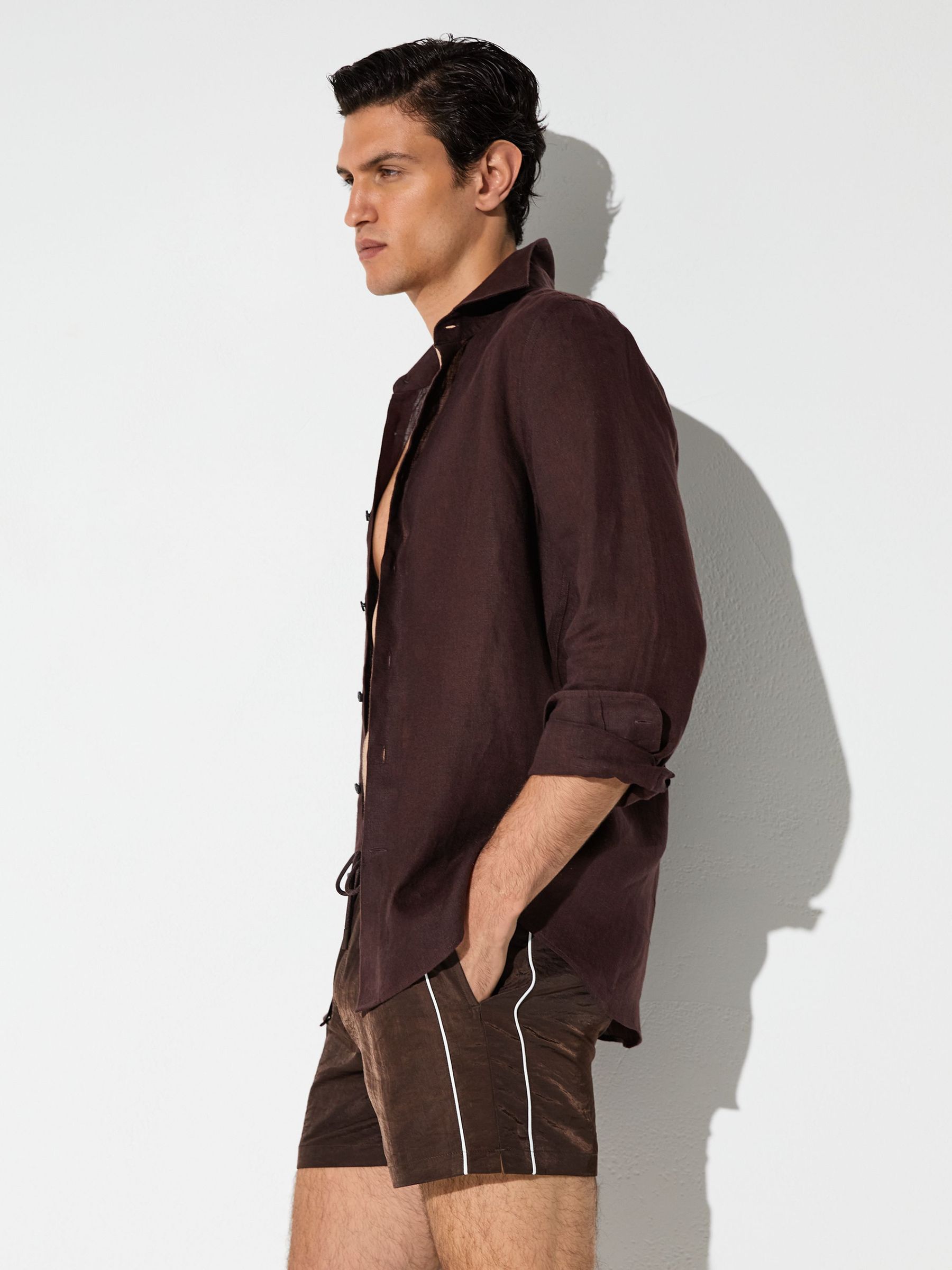 Piped Drawstring Swim Shorts in Chocolate Brown - image 5