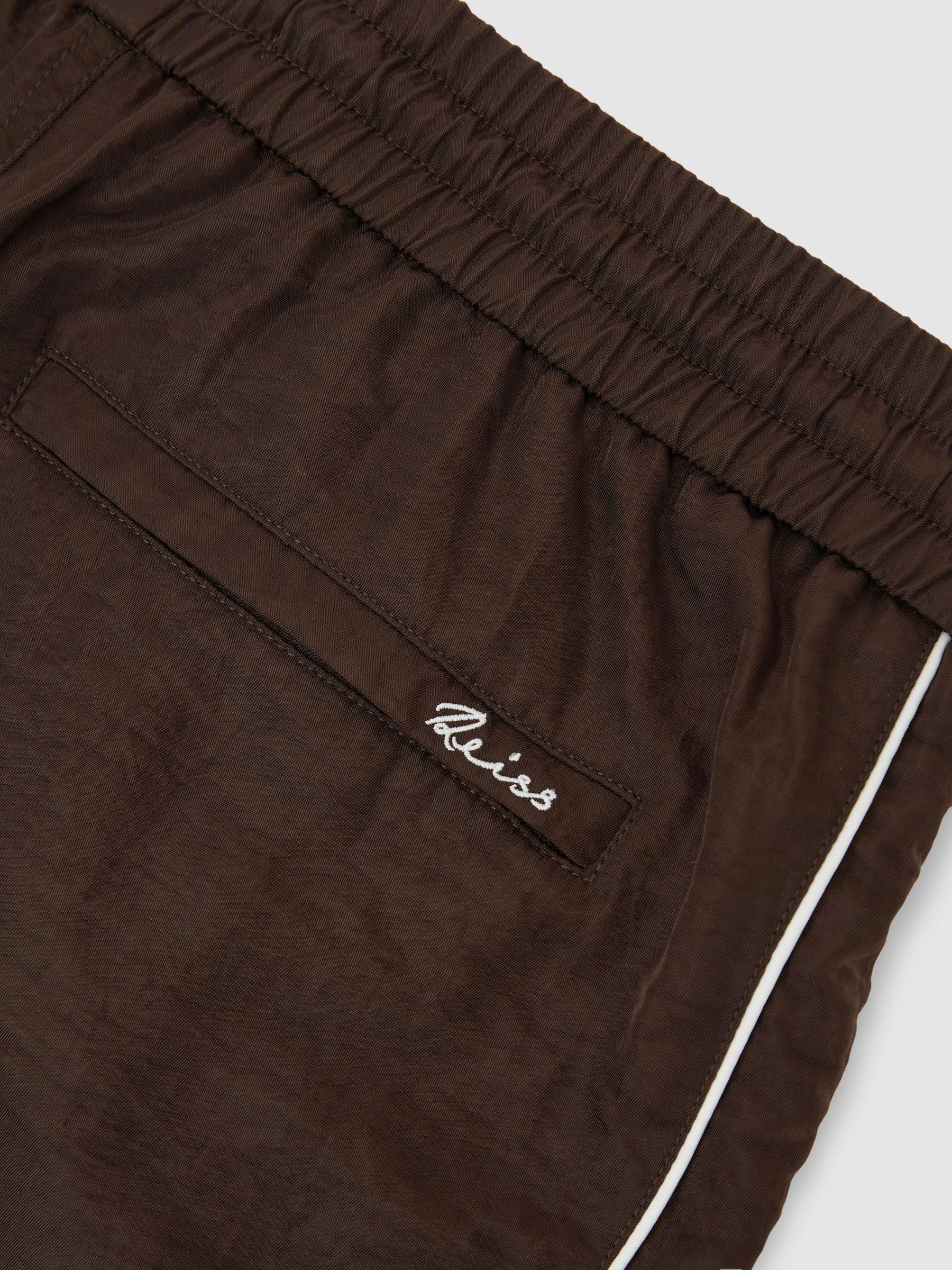 Piped Drawstring Swim Shorts in Chocolate Brown - image 4