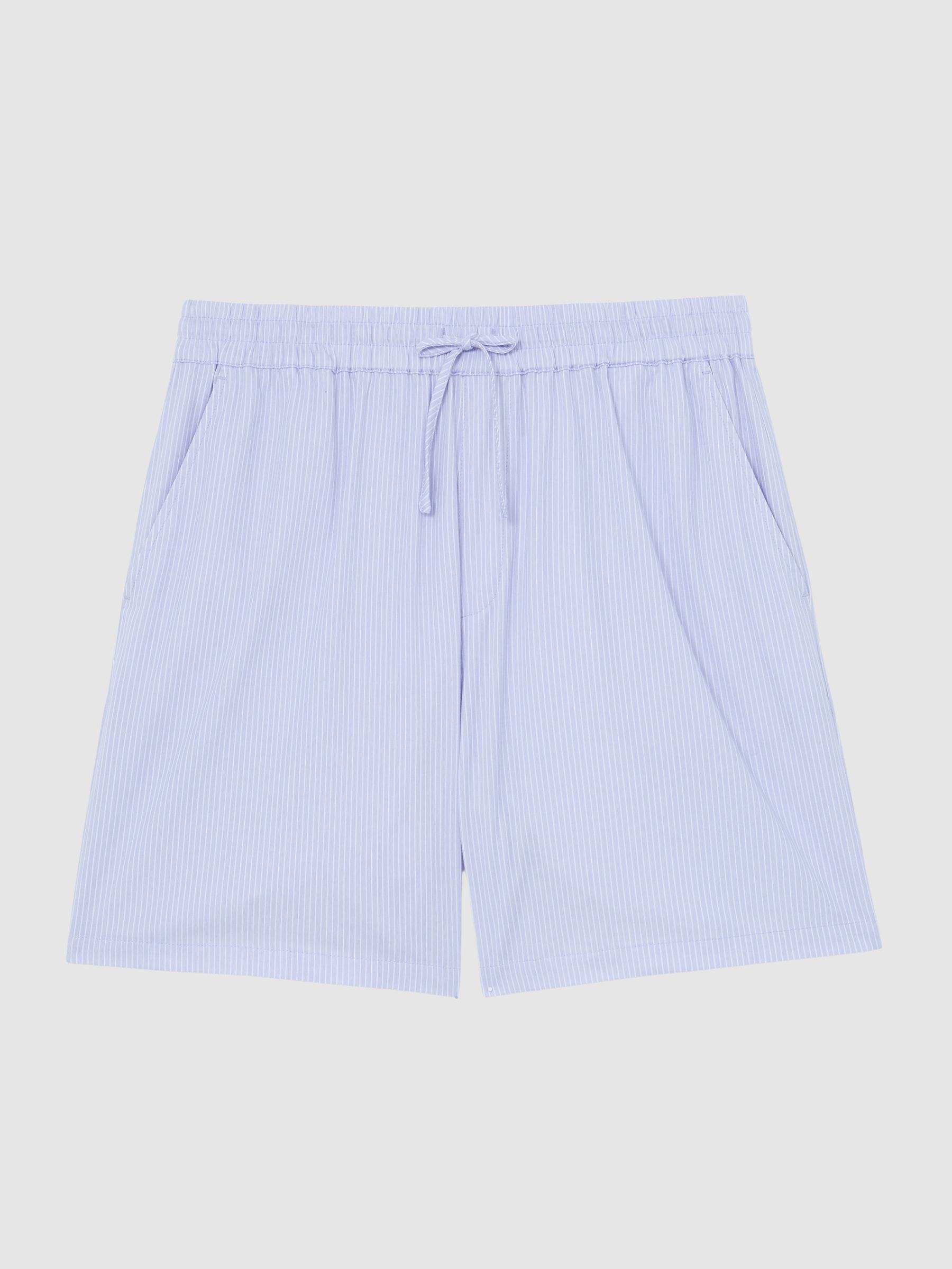 Cotton-Blend Drawstring Pinstripe Shorts in Soft Blue - image 1