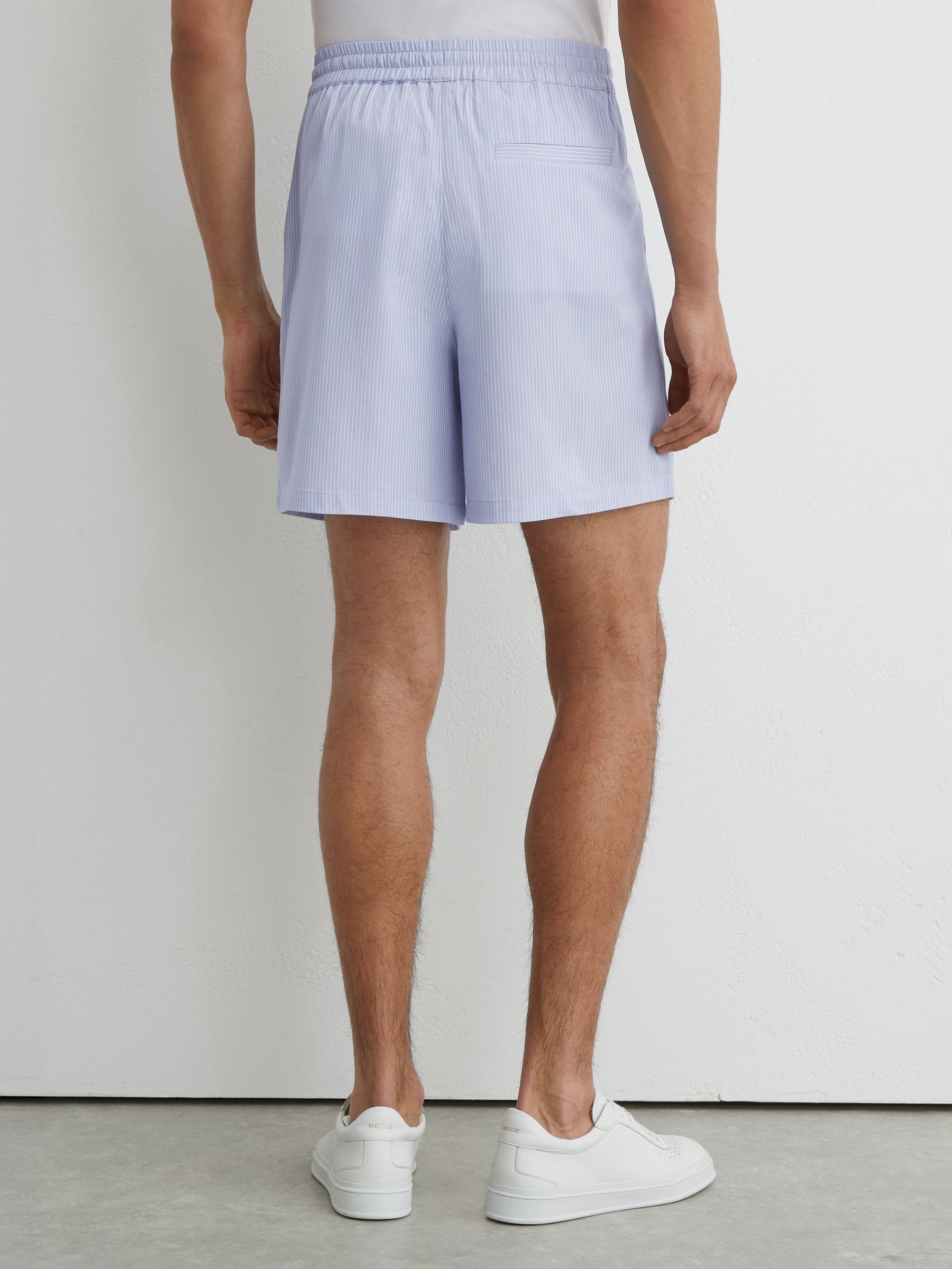 Cotton-Blend Drawstring Pinstripe Shorts in Soft Blue - Image 6 of 8