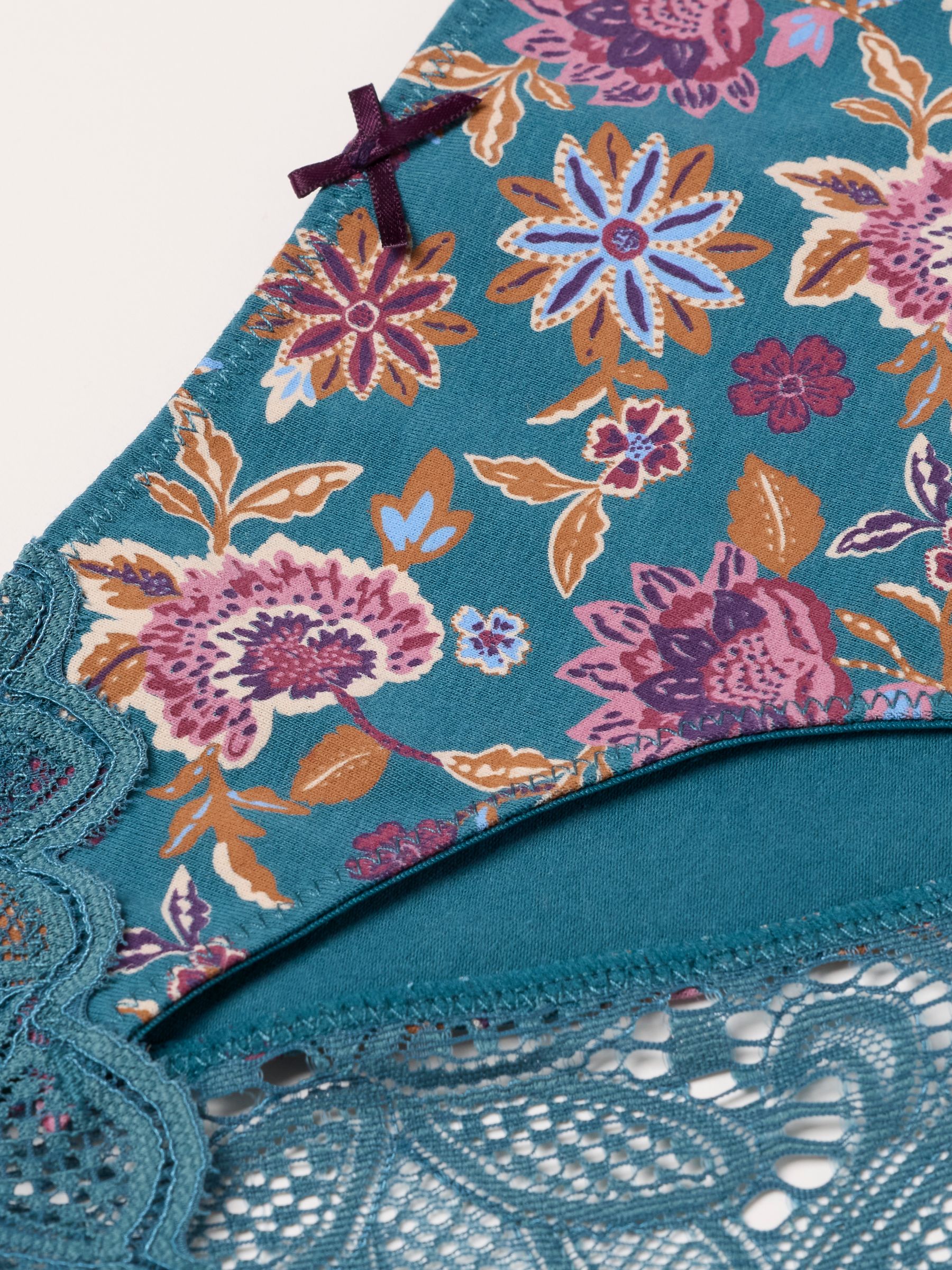 Teal Blue Vintage Floral Brazilian Knickers - Image 2 of 2
