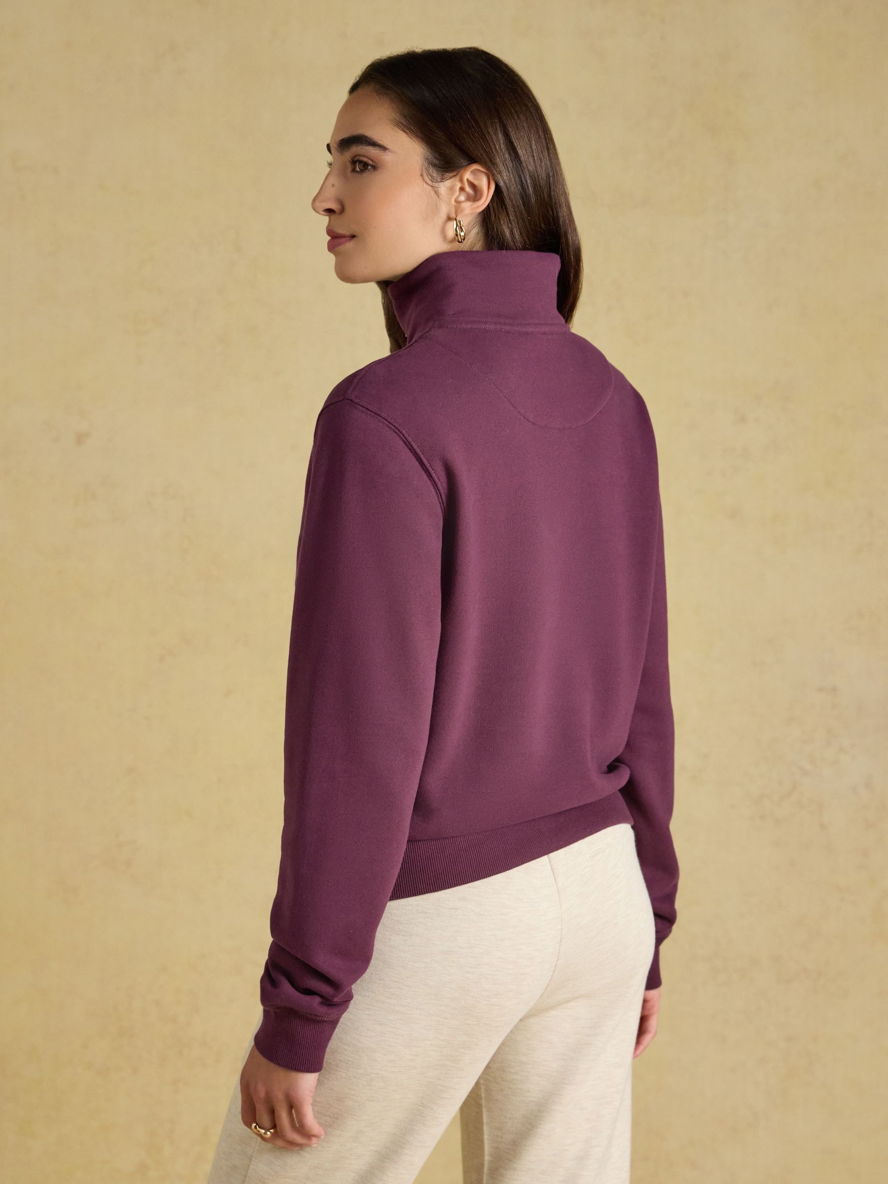 Wine Red Brushed Cotton Blend Embroidered Quarter Zip Sweatshirt - Image 2 of 8