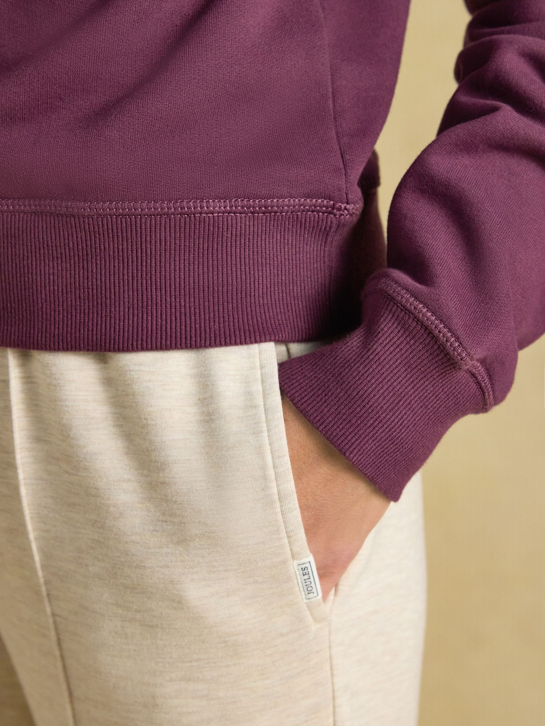 Wine Red Brushed Cotton Blend Embroidered Quarter Zip Sweatshirt - Image 6 of 8
