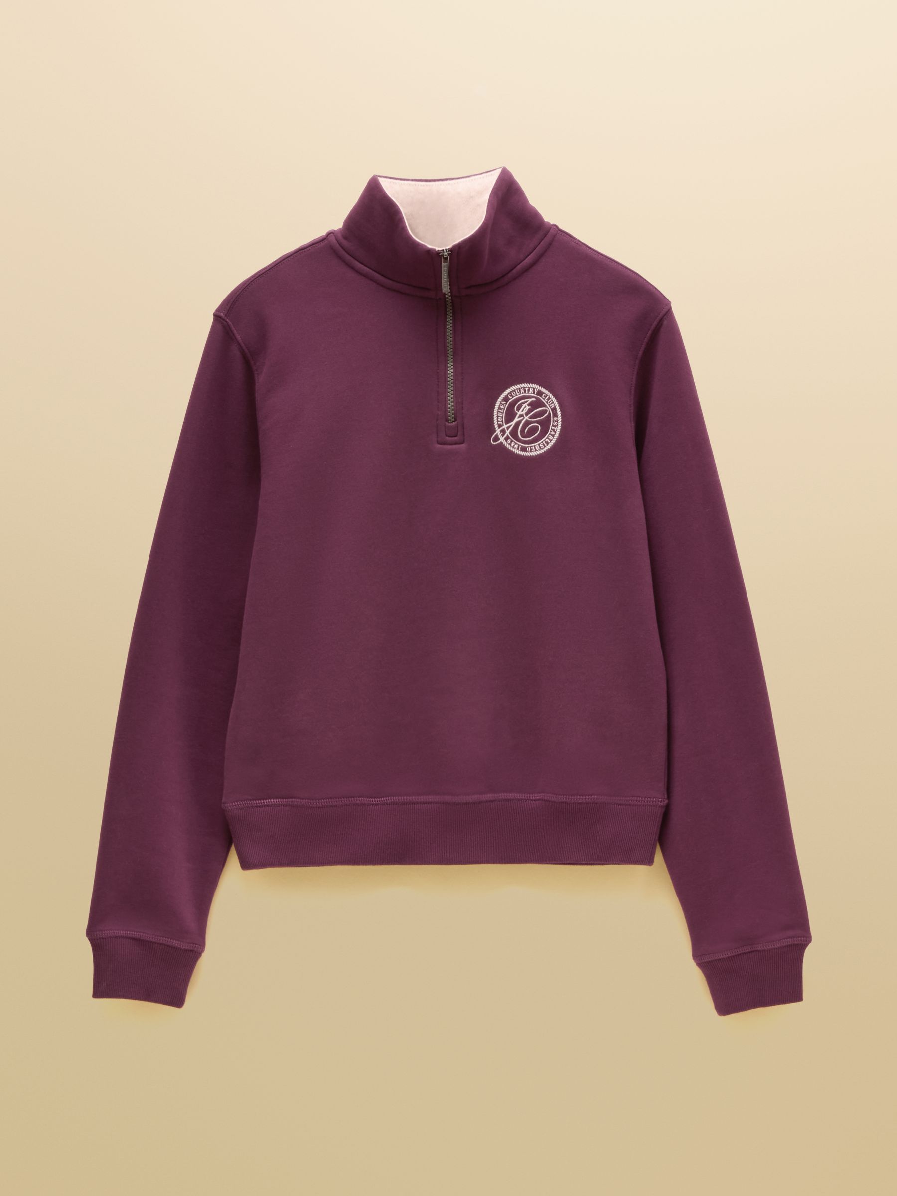 Wine Red Brushed Cotton Blend Embroidered Quarter Zip Sweatshirt - Image 8 of 8