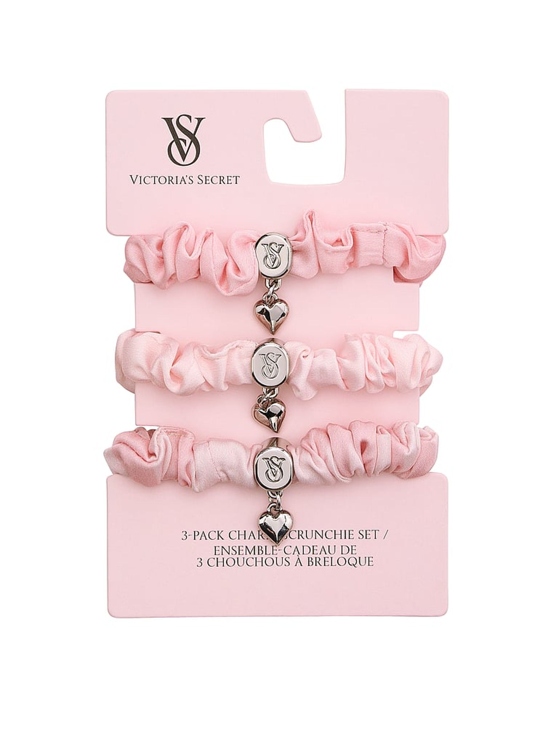 Pink Iconic Stripe 3 Pack Charm Satin Scrunchie Set - Image 1 of 2