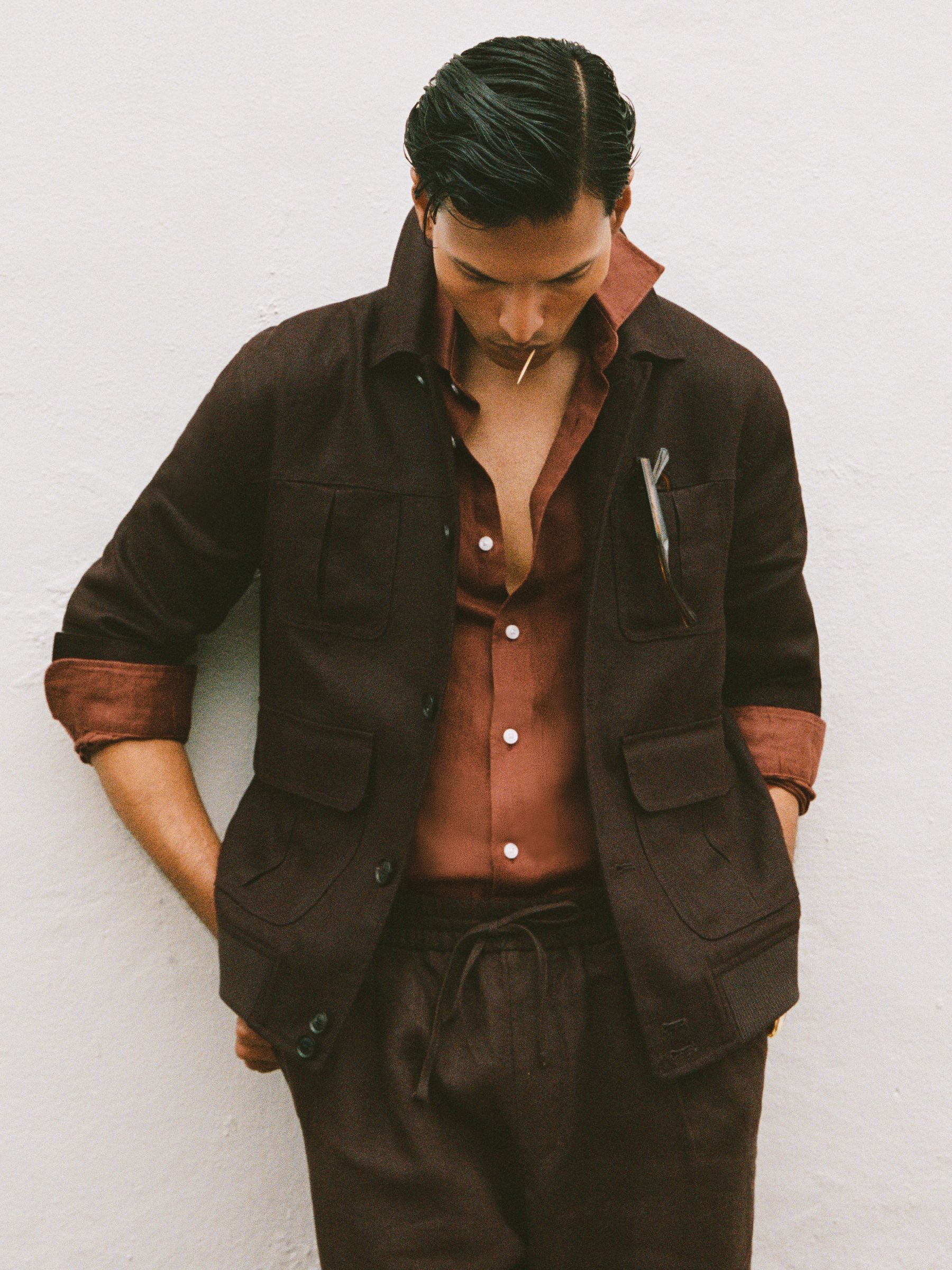 Linen Four-Pocket Jacket in Chocolate Brown - image 3