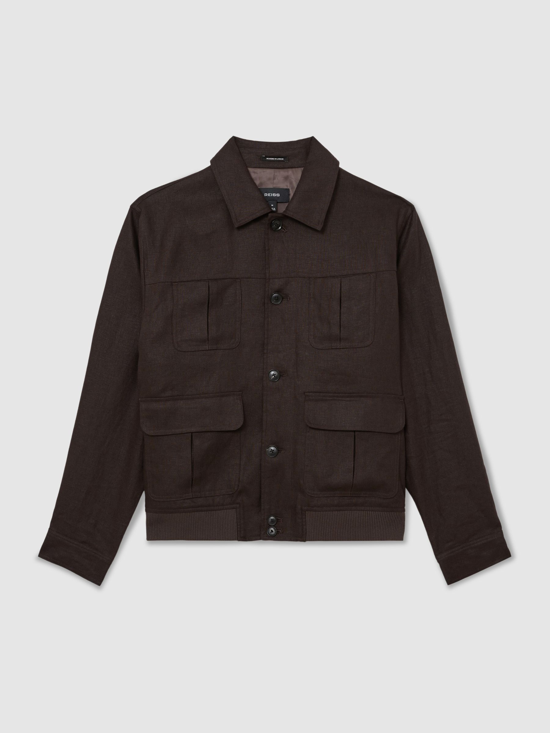 Linen Four-Pocket Jacket in Chocolate Brown - Image 2 of 7 Linen Four-Pocket Jacket in Chocolate Brown - Image 2 of 7