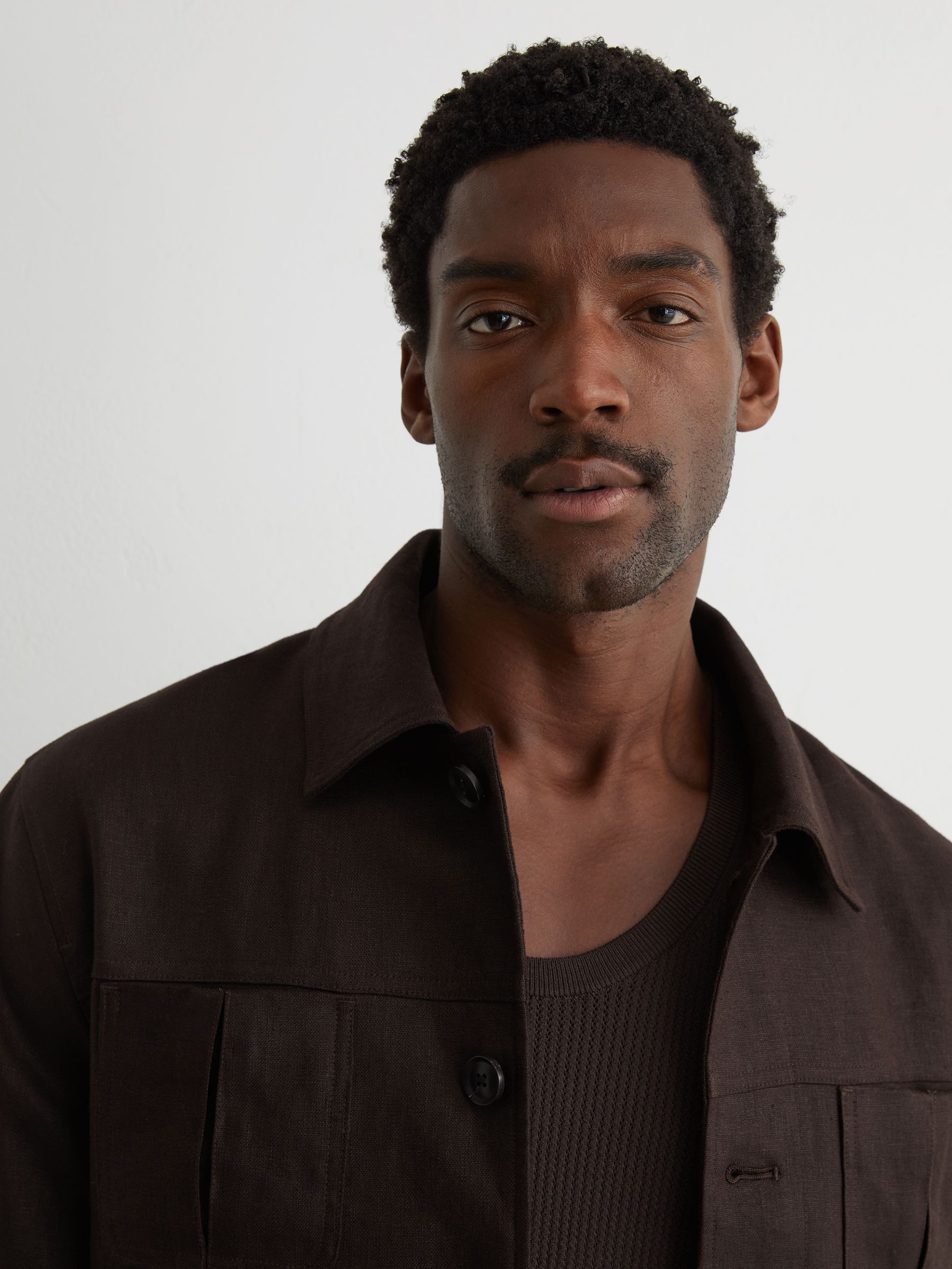 Reiss Linen Four-Pocket Jacket in Chocolate Brown - REISS