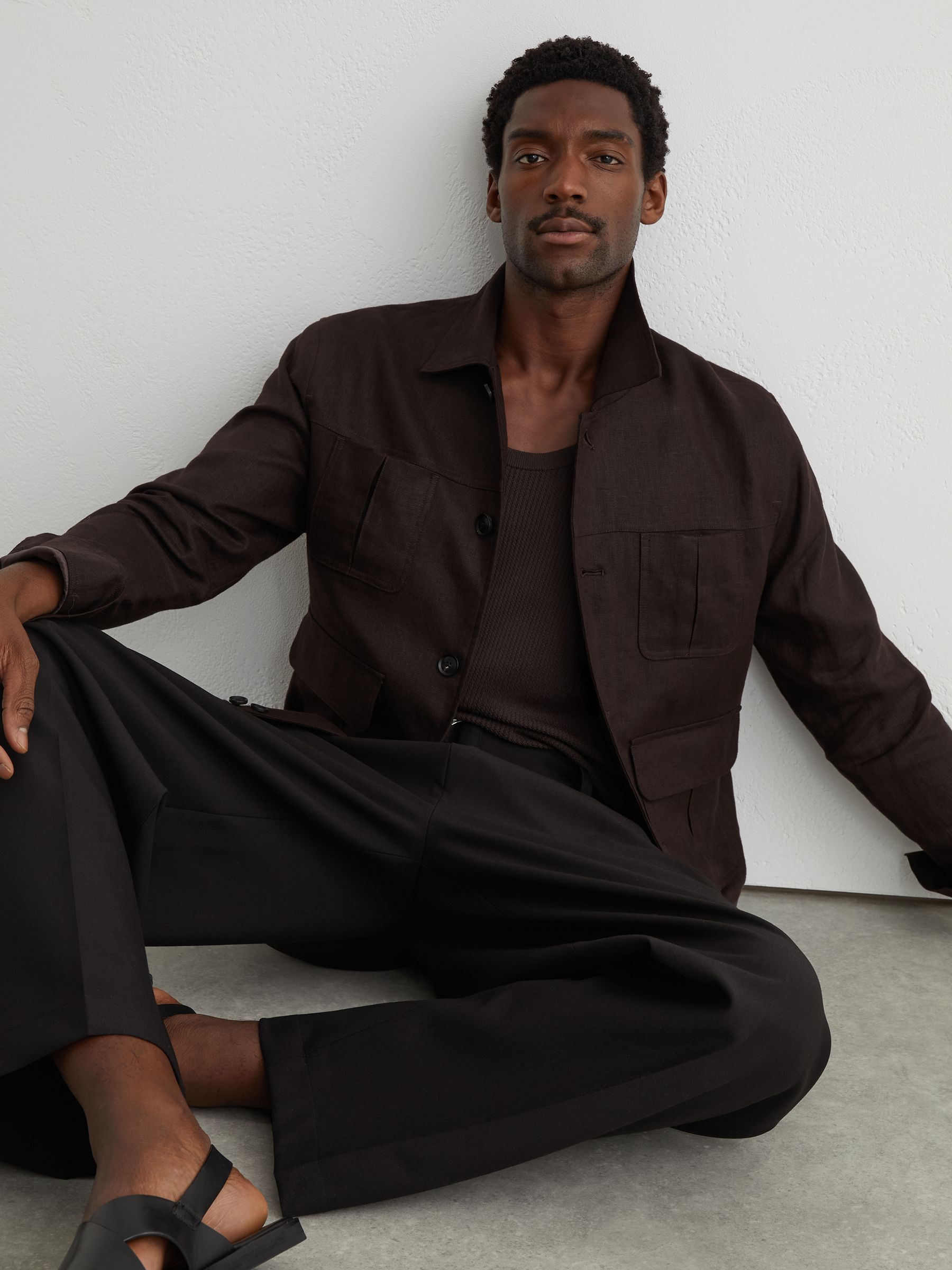Linen Four-Pocket Jacket in Chocolate Brown - Image 5 of 7