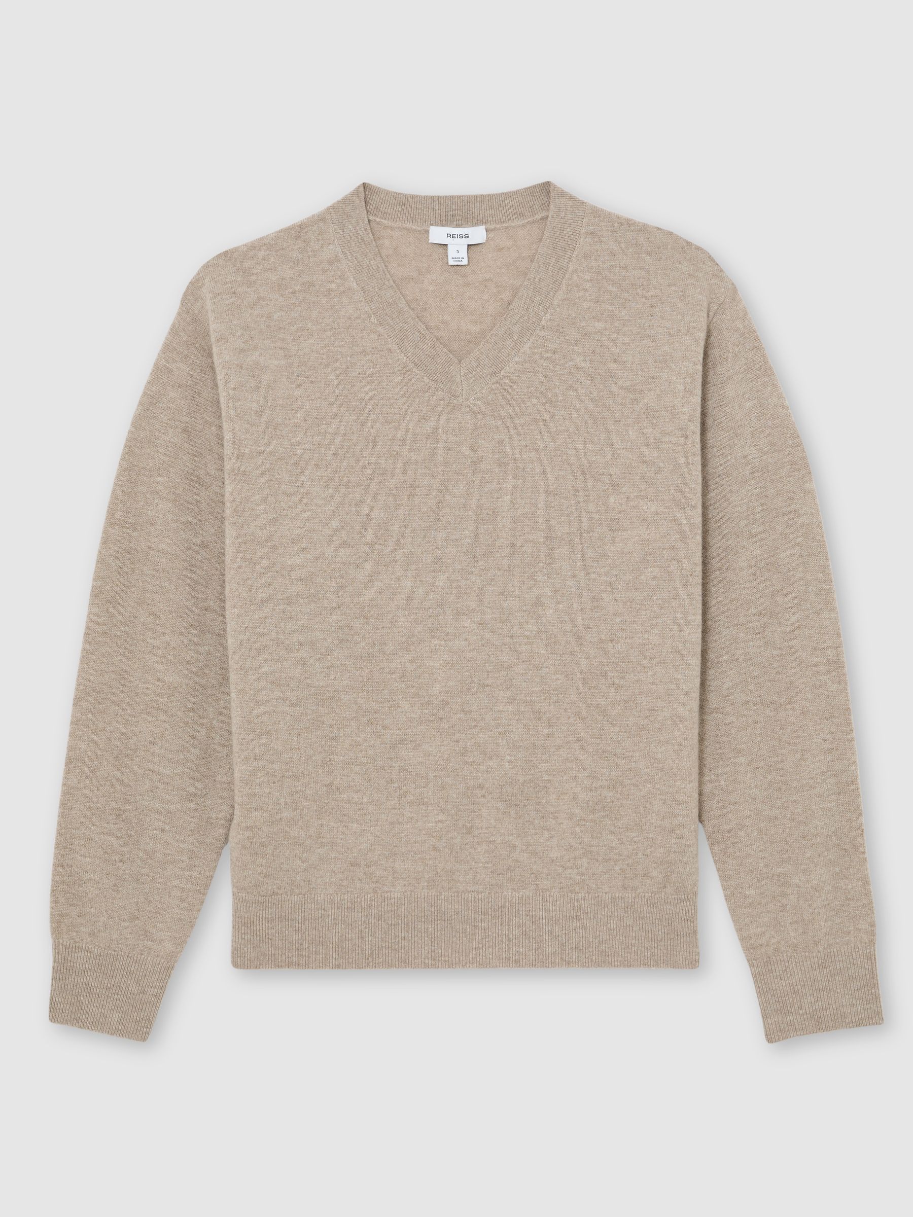 Wool-Cashmere V-Neck Jumper in Taupe Neutral - image 1