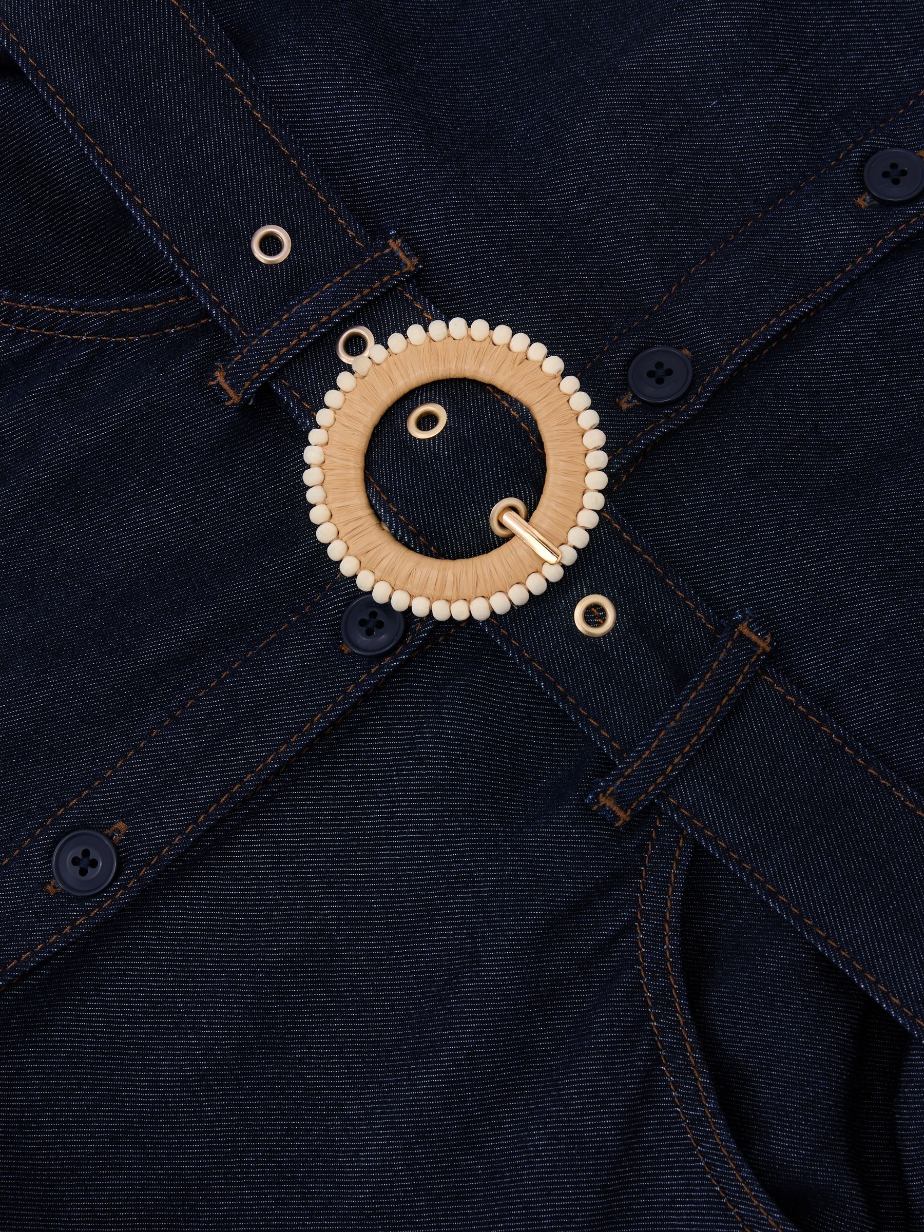 Button-Front Belted Denim Midi Dress in Indigo Blue - image 3