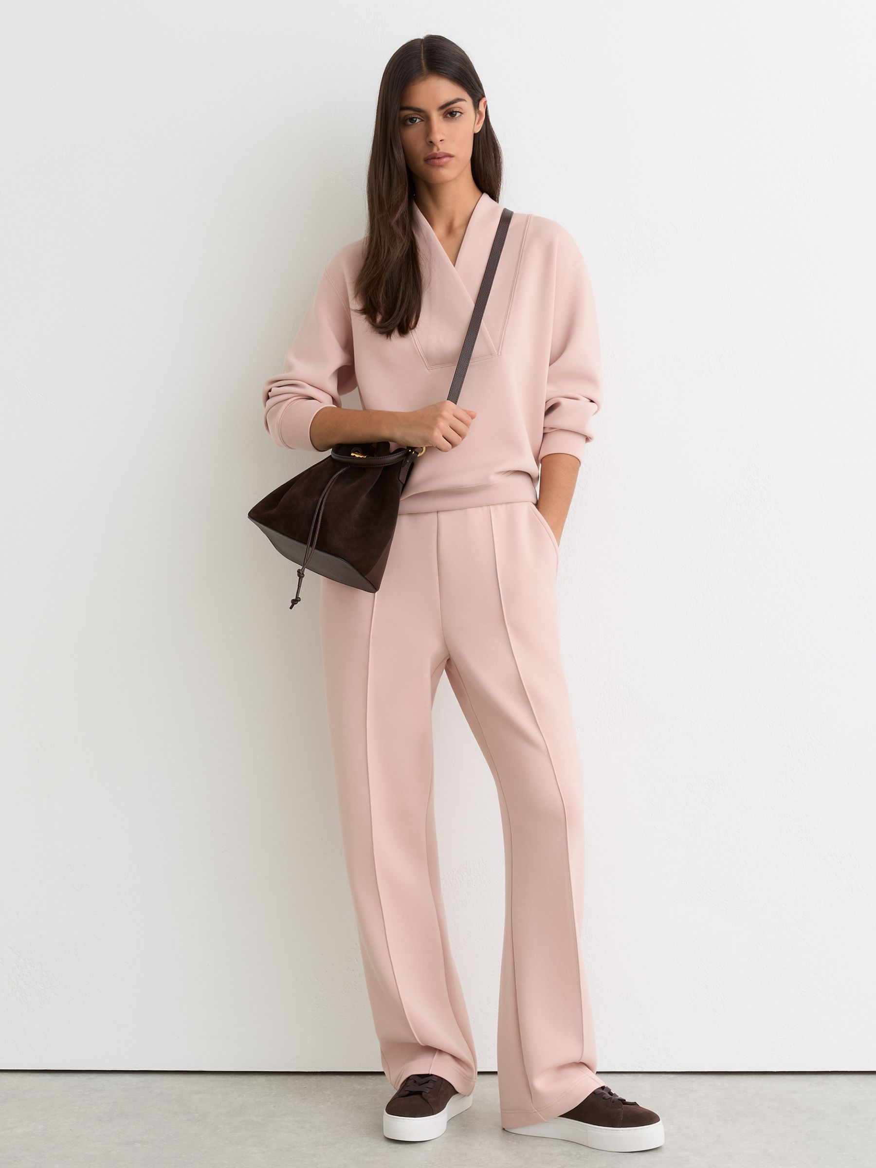 Premium Interlock Shawl-Neck Sweatshirt with Modal in Pale Pink - Image 4 of 6