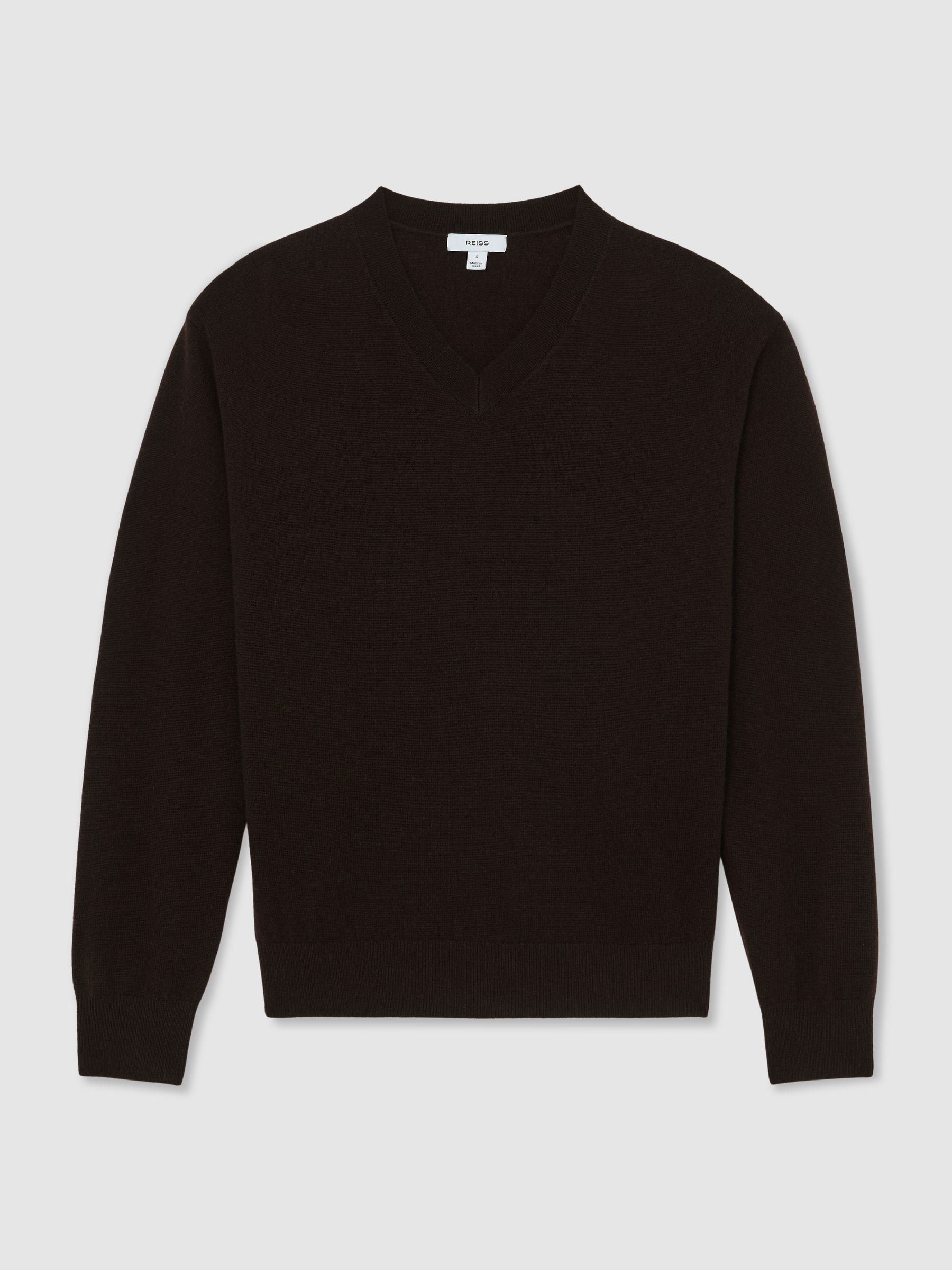 Wool-Cashmere V-Neck Jumper in Chocolate Brown - Image 2 of 6