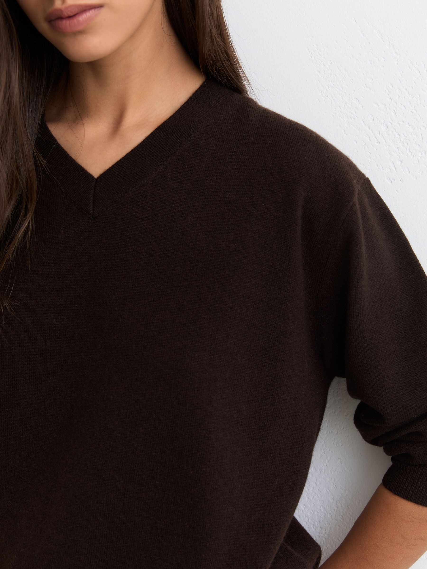 Wool-Cashmere V-Neck Jumper in Chocolate Brown - Image 3 of 6
