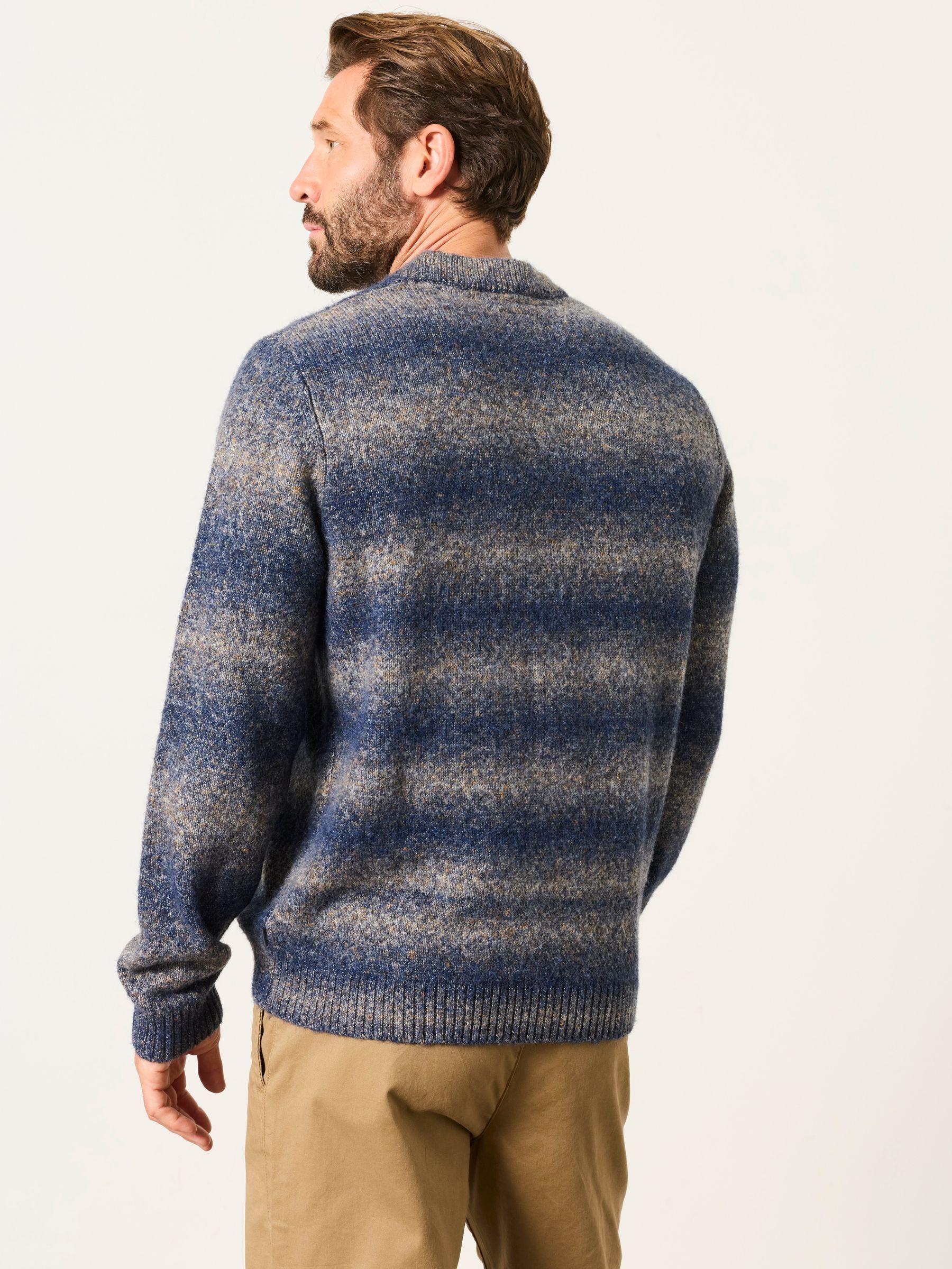 Deanston Knitted Ombre Crew Neck Jumper in Blue - Image 2 of 6 Deanston Knitted Ombre Crew Neck Jumper in Blue - Image 2 of 6