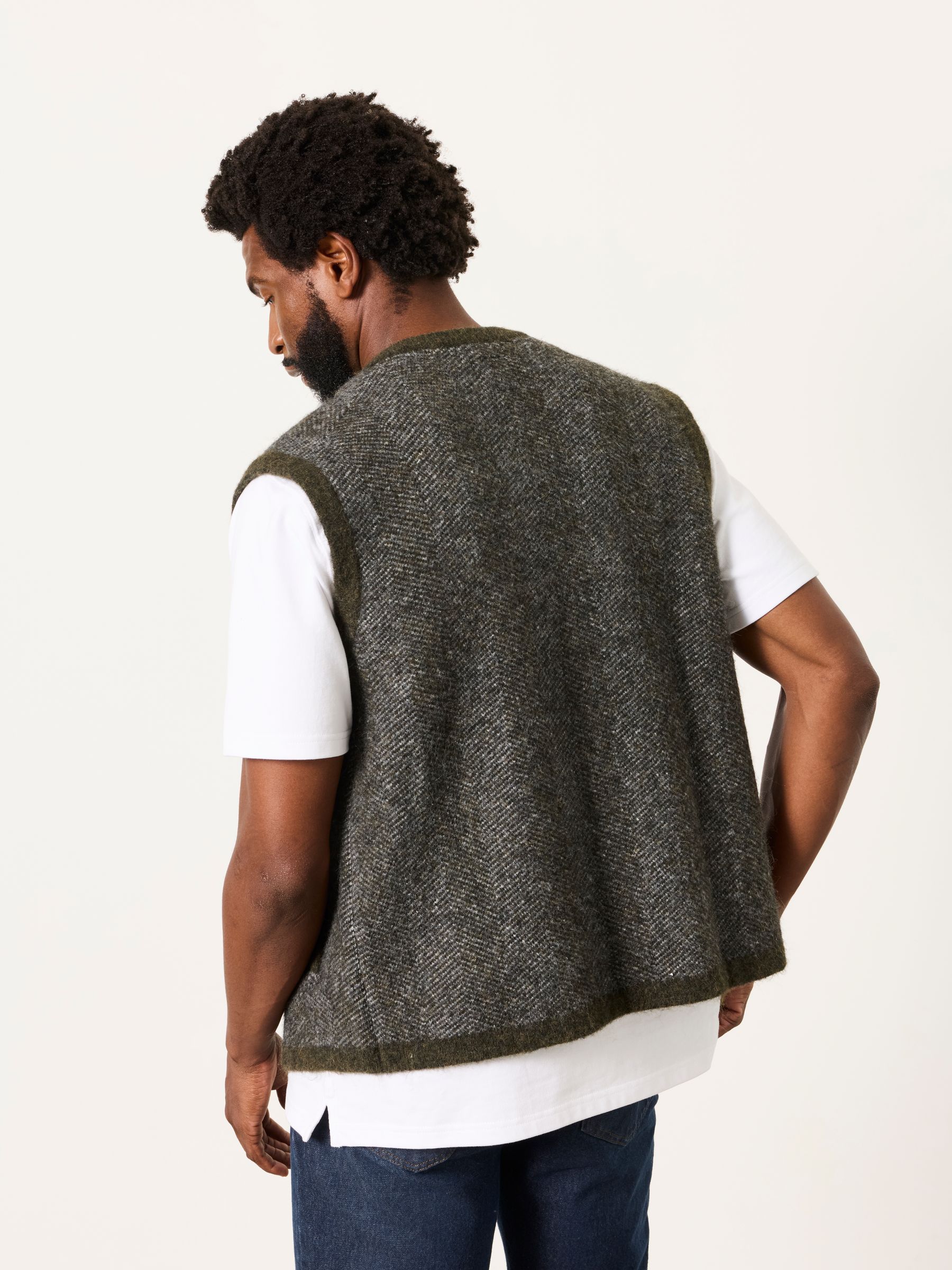 Adisham Khaki Green Knitted Zip Front Gilet - Image 2 of 6 Adisham Khaki Green Knitted Zip Front Gilet - Image 2 of 6