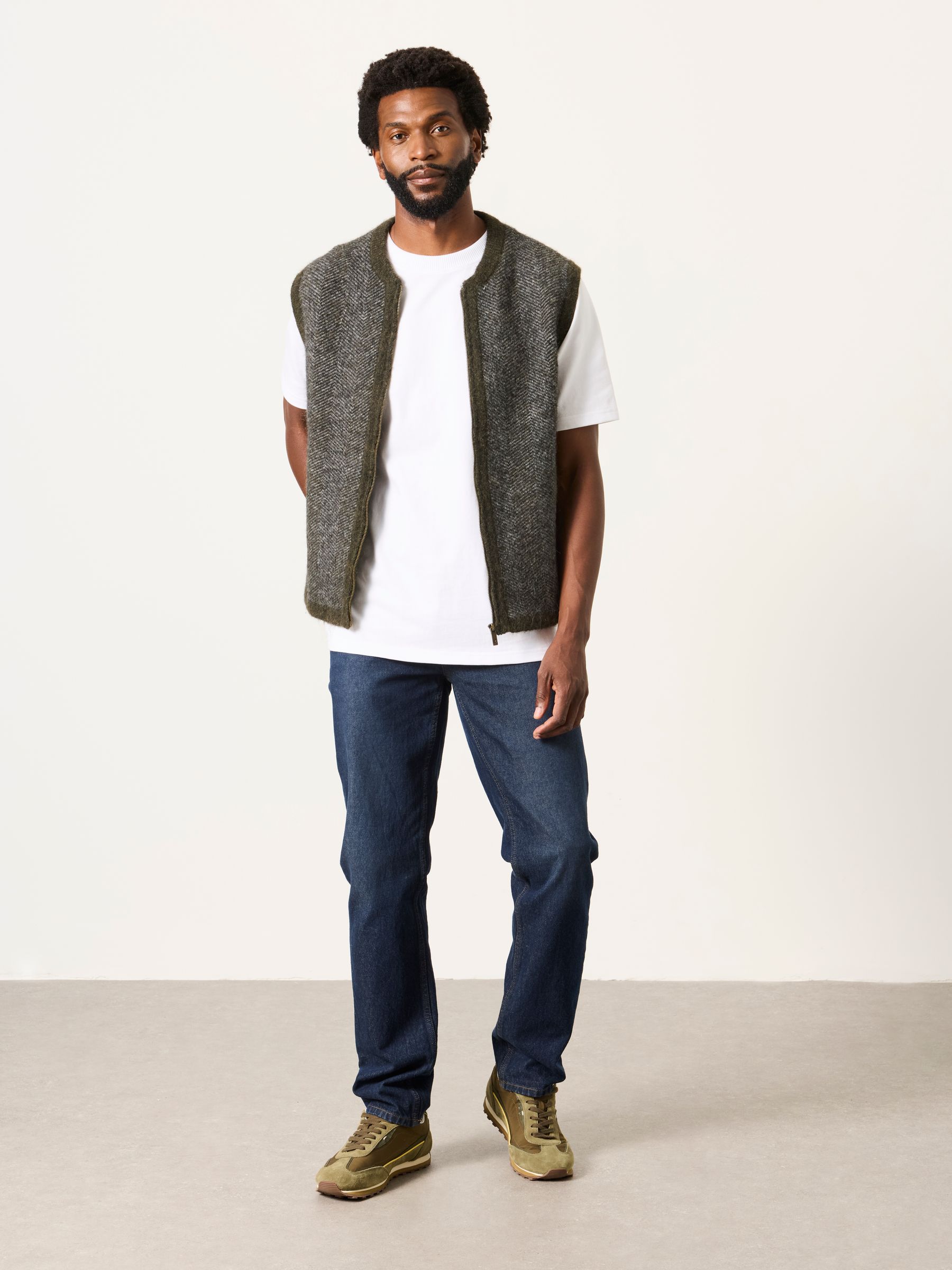 Adisham Khaki Green Knitted Zip Front Gilet - Image 5 of 6