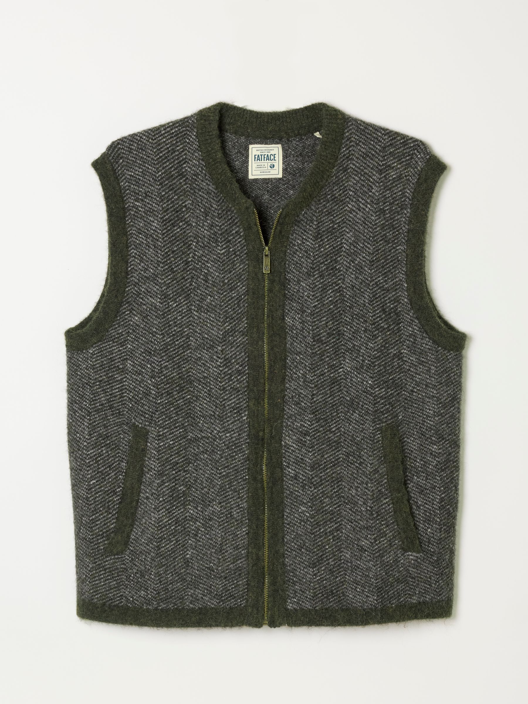 Adisham Khaki Green Knitted Zip Front Gilet - Image 6 of 6 Adisham Khaki Green Knitted Zip Front Gilet - Image 6 of 6