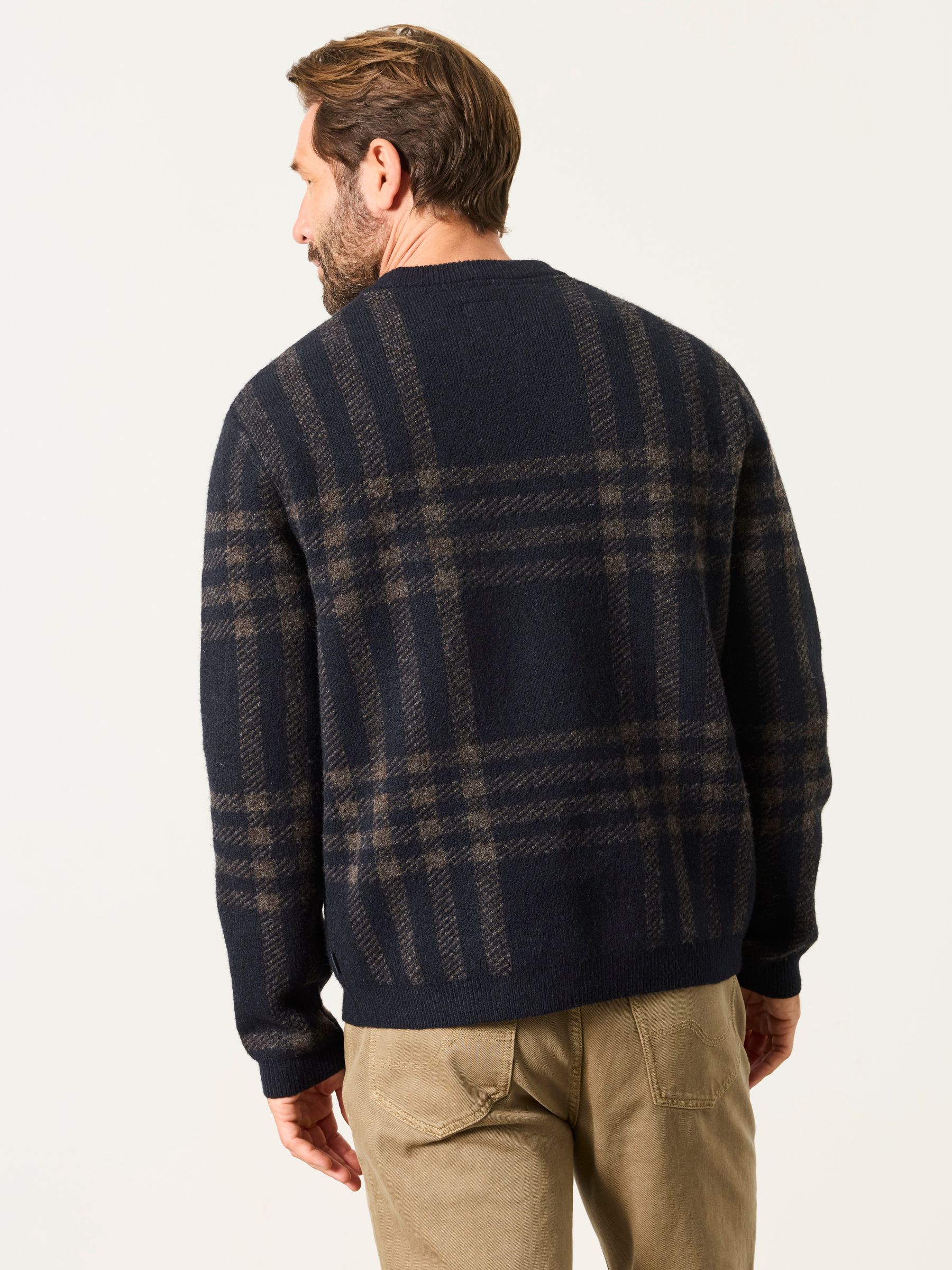 Navy Check Crew Neck Knitted Jumper - Image 3 of 7